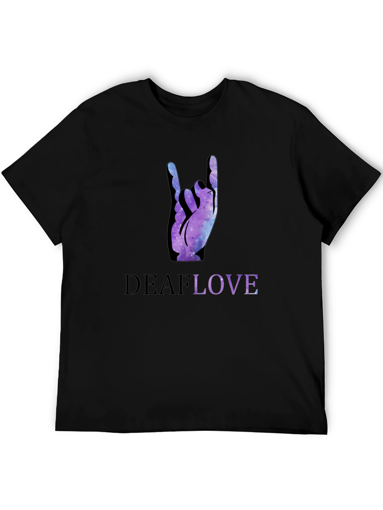 Black Deaf Love Galaxy Hand Sign Black T-Shirt view 5