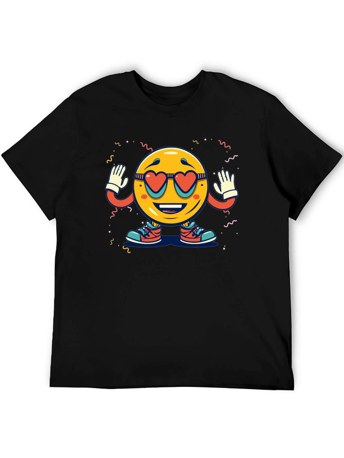 Black Retro Smiley Face Heart Sunglasses T-Shirt view 5
