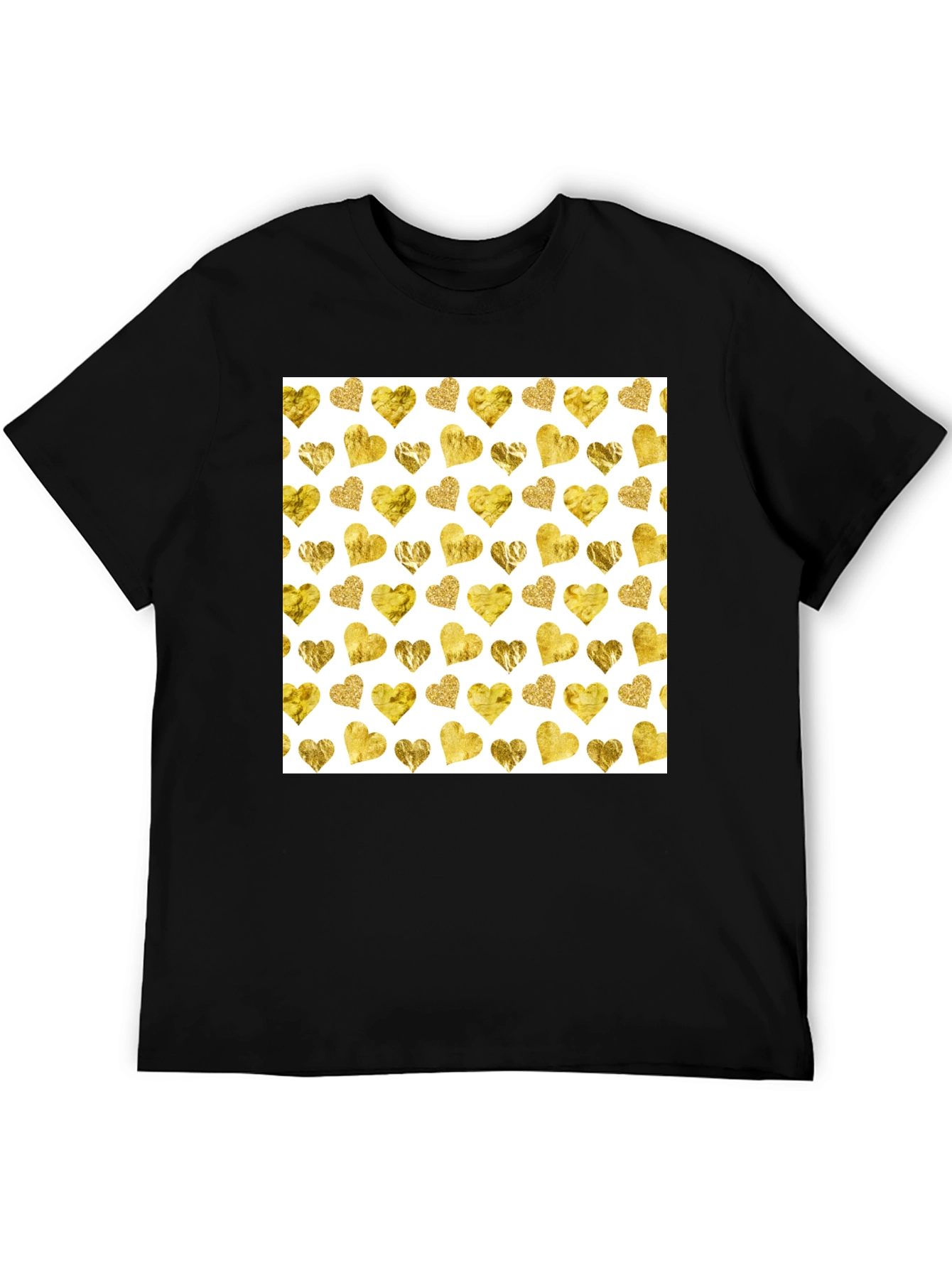 Black Gold Hearts Pattern Black Tee view 5