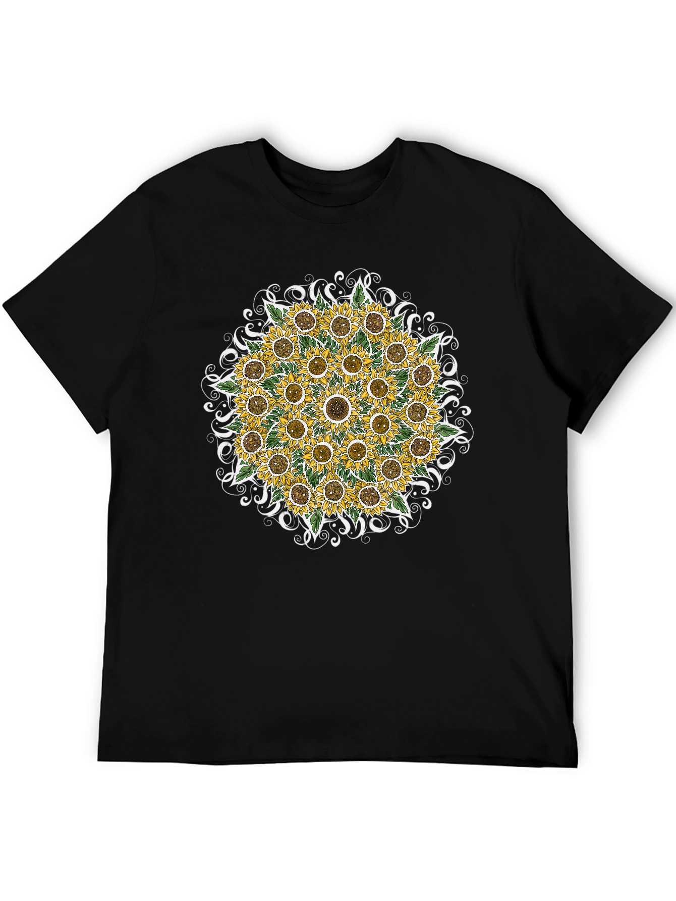 Black Sunflower Mandala Graphic Tee - Black view 5