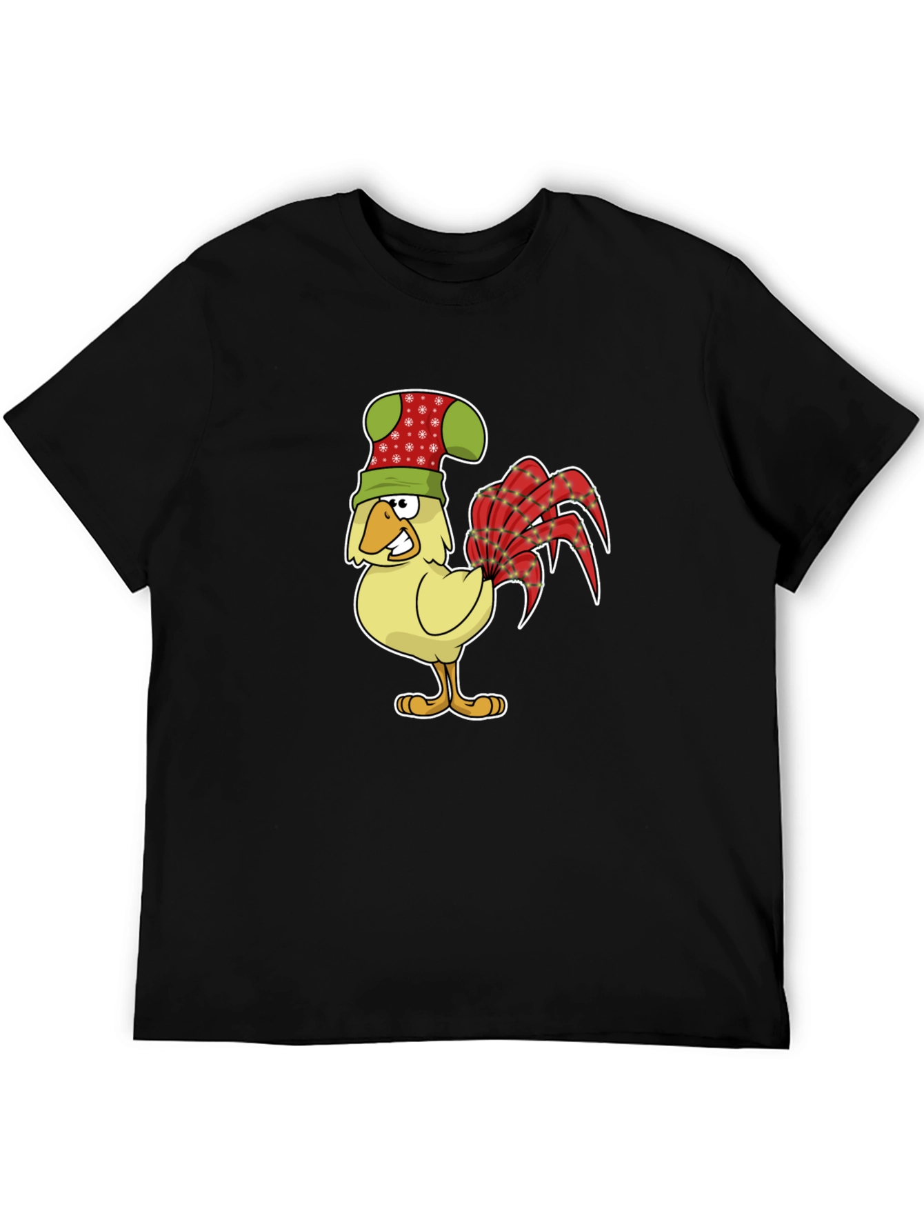 Black Festive Rooster Graphic Tee - Novelty Chicken Shirt view 5