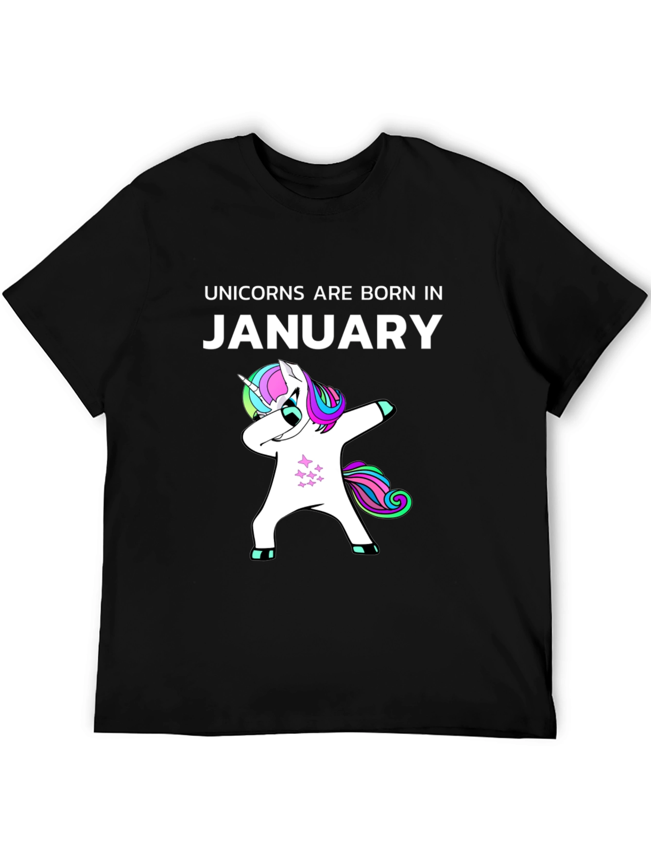 Black Unicorns Born in January Black T-Shirt view 5
