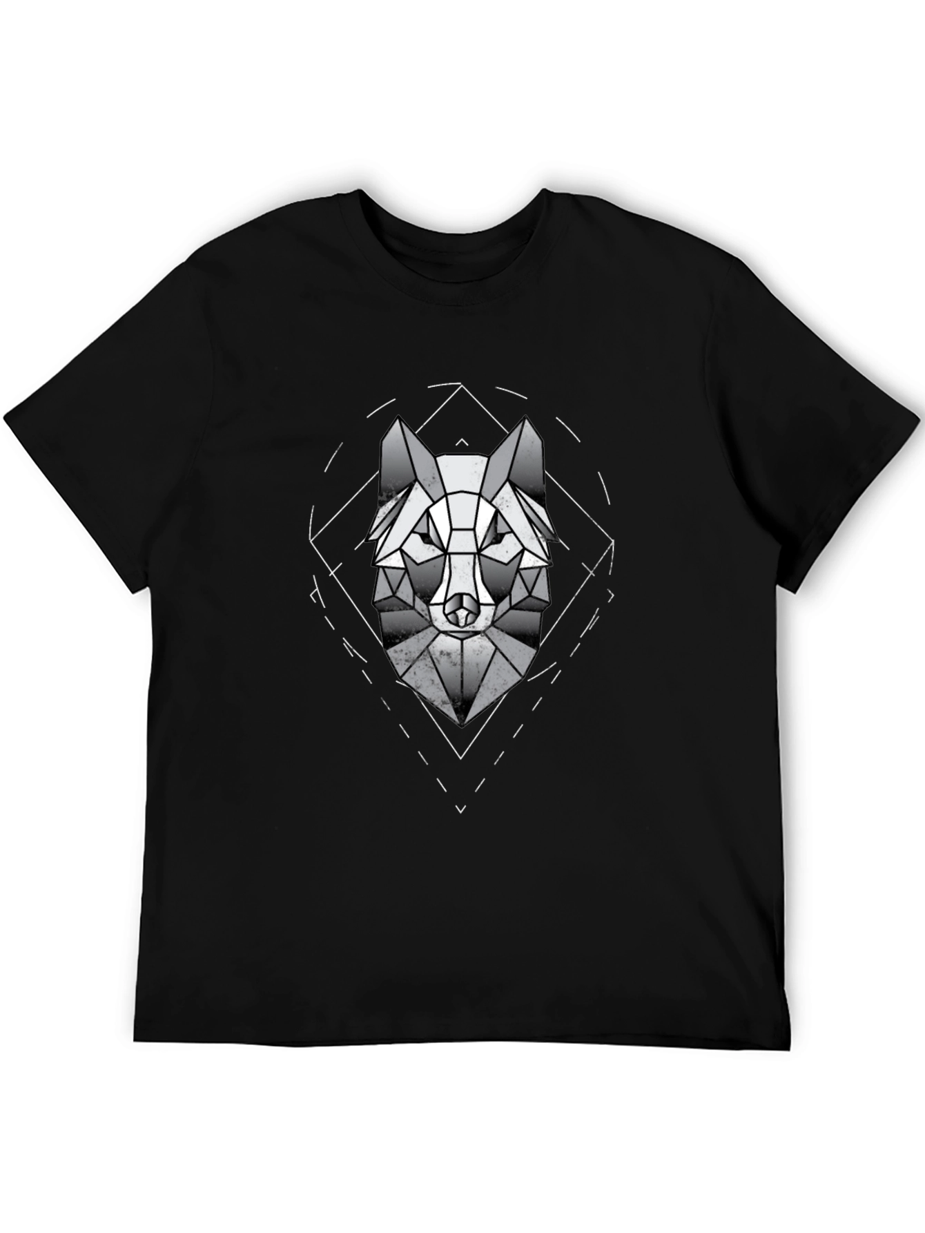Black Geometric Wolf Graphic Tee - Modern Menswear view 5
