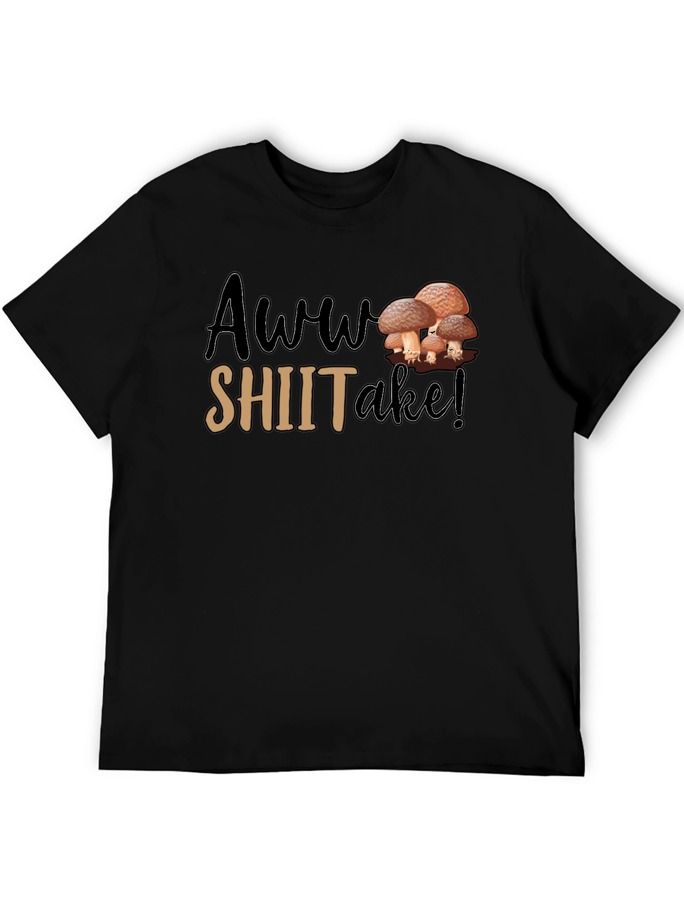 Black Awww Shiitake! Mushroom Pun Graphic T-Shirt view 5