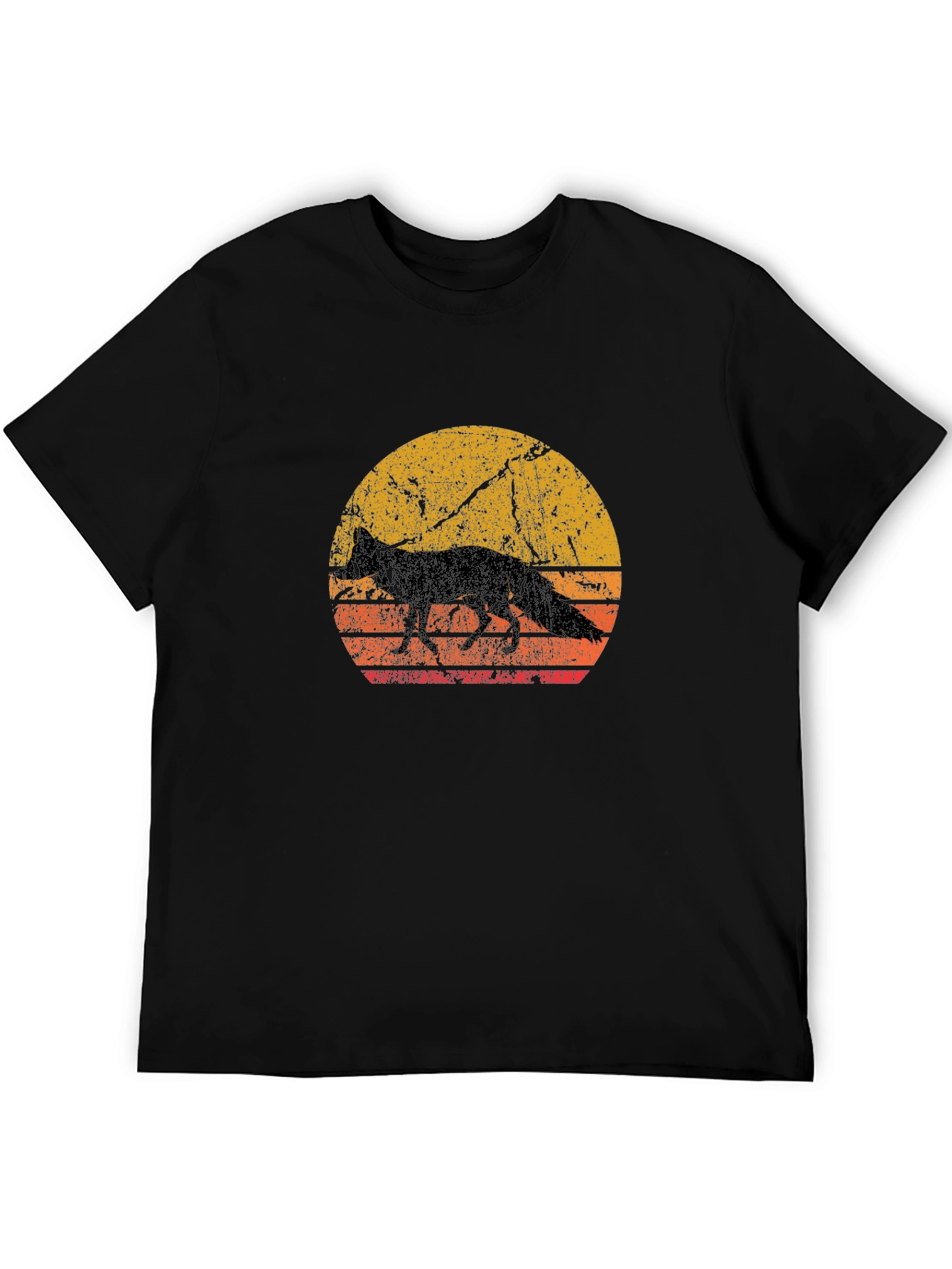 Black Retro Fox Sunset Graphic Tee - Black Cotton Blend view 5