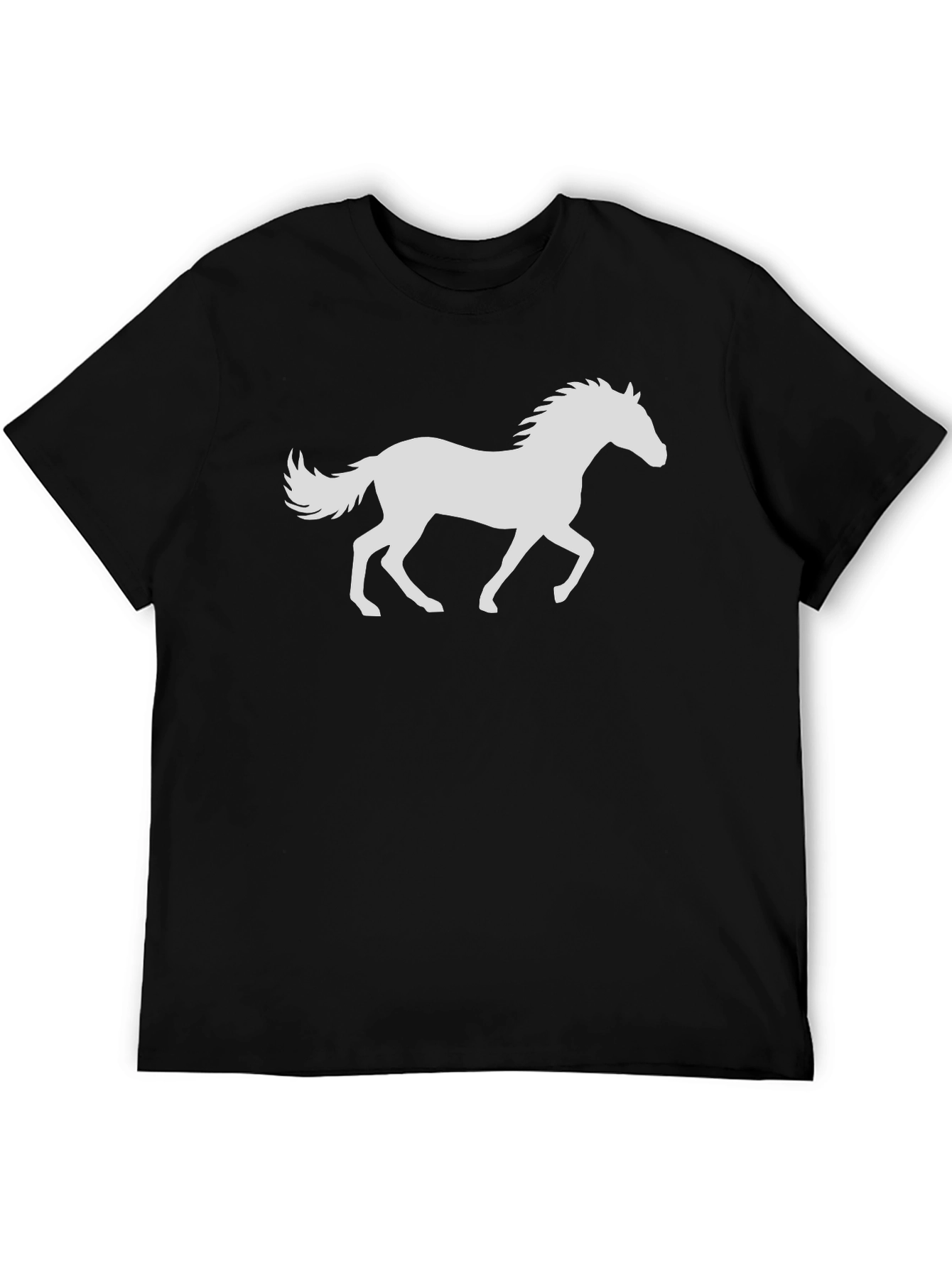 Black Black T-Shirt with White Horse Design view 5
