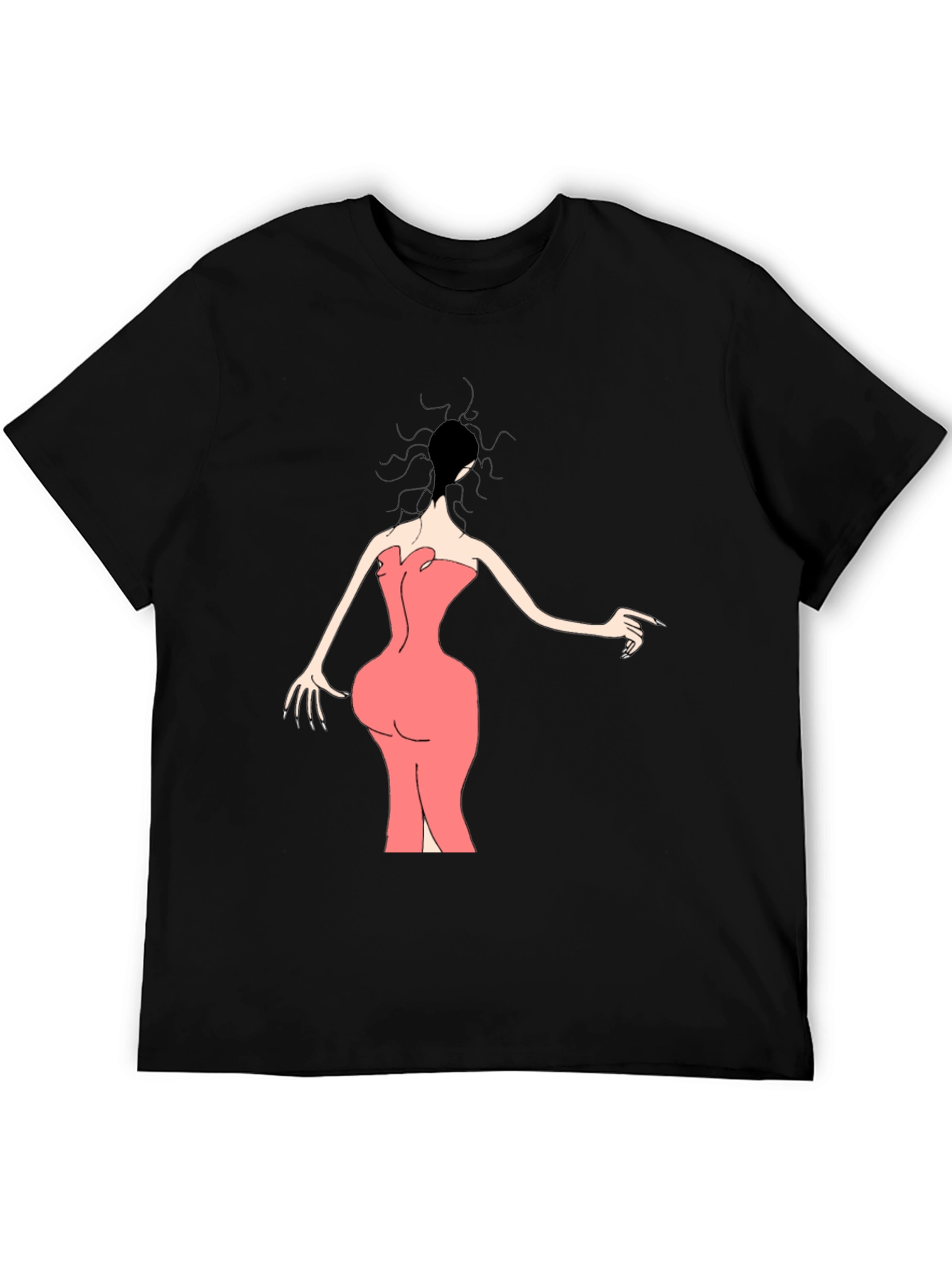 Black Woman in Pink Dress Graphic Tee - Black view 5