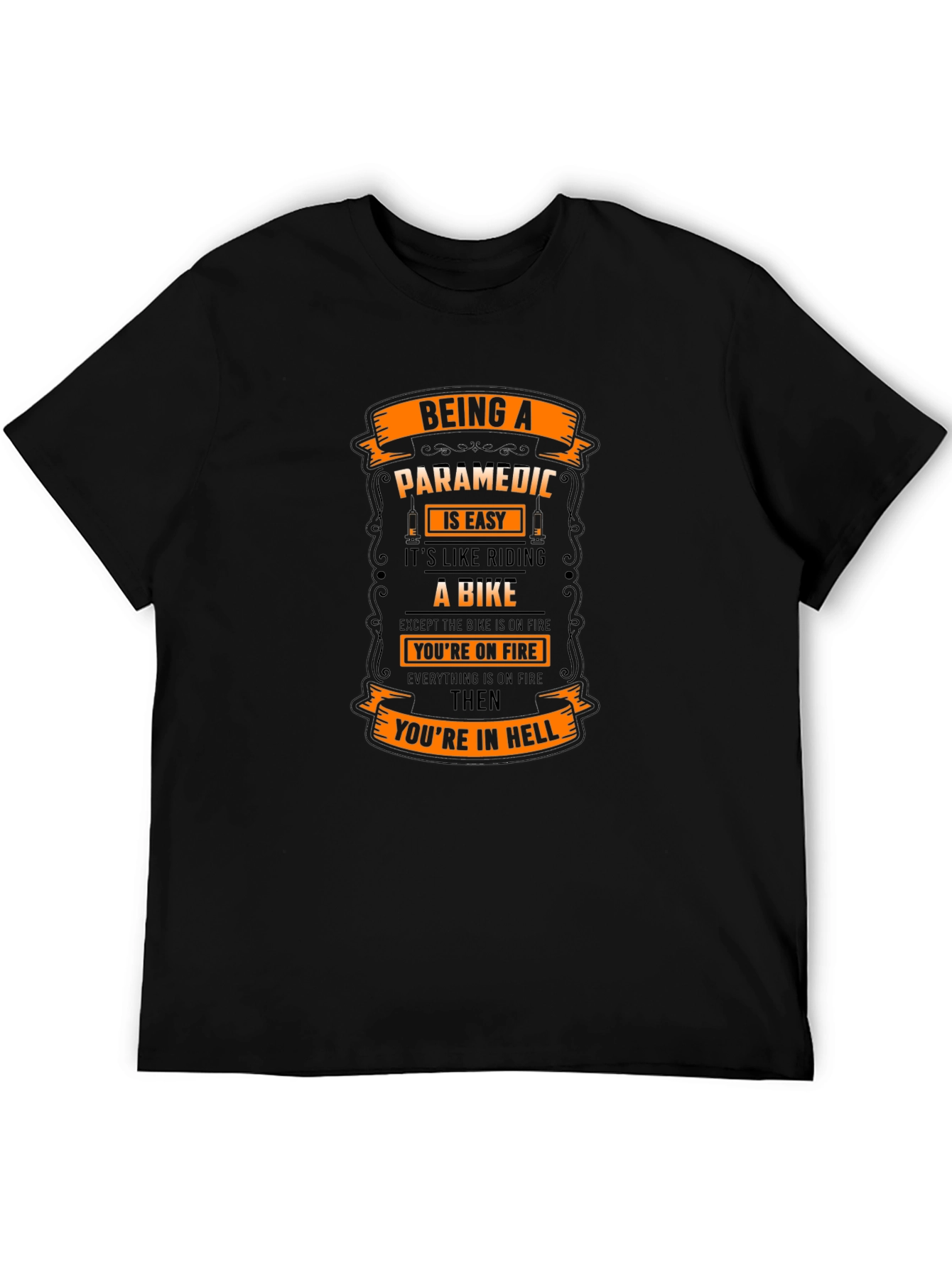 Black Paramedic Life T-Shirt - Riding a Bike in Hell! view 5