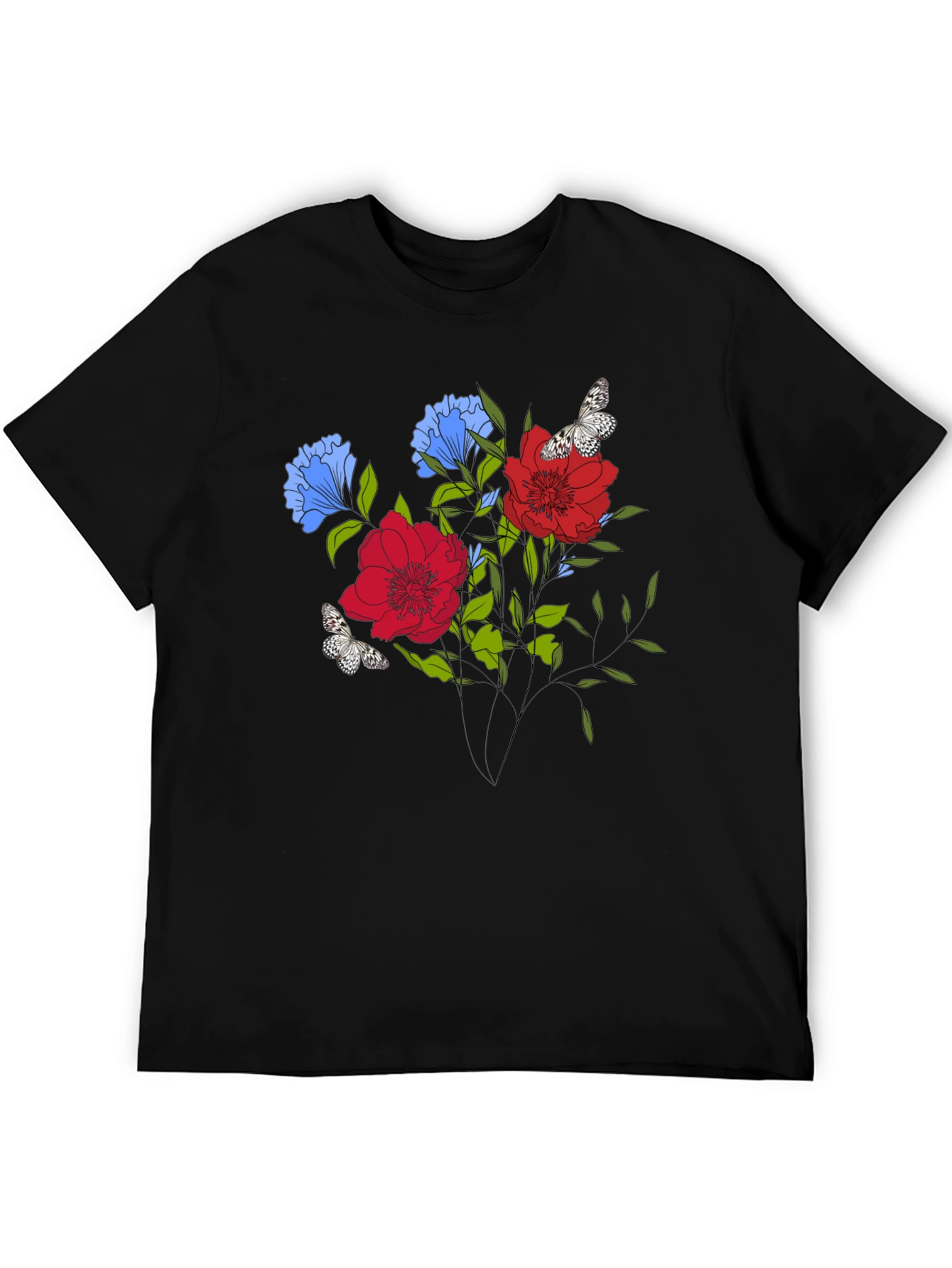 Black Floral Butterfly Graphic Print T-Shirt view 5