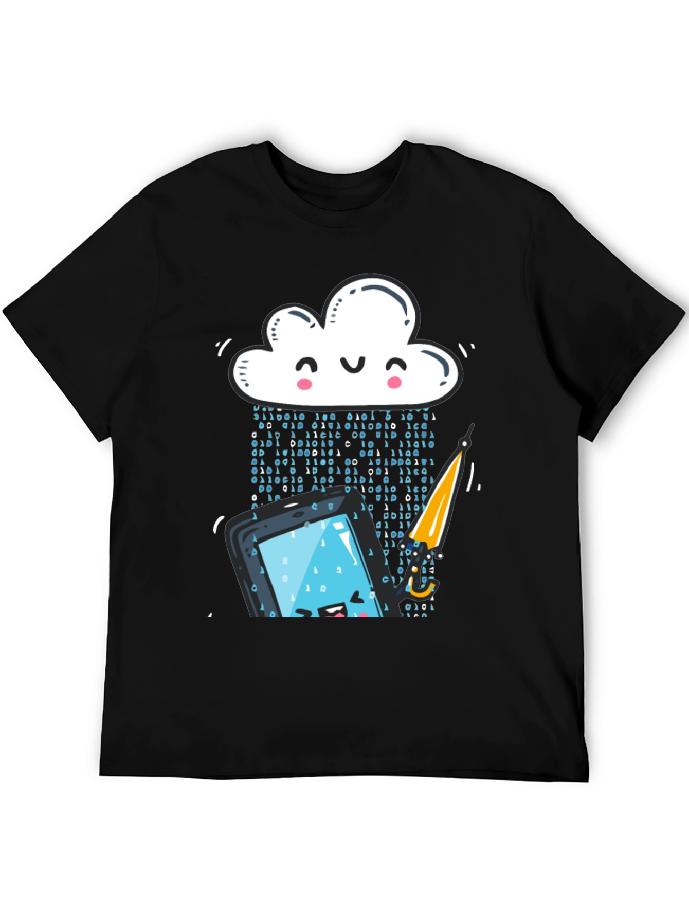 Black Funny Cloud Data Rain Smartphone Black T-Shirt view 5