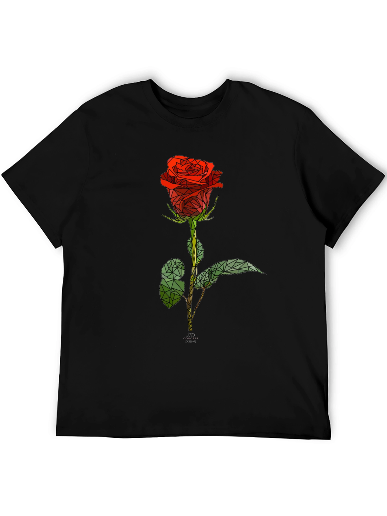 Black Geometric Rose Graphic Tee - Stylish Black T-Shirt view 5