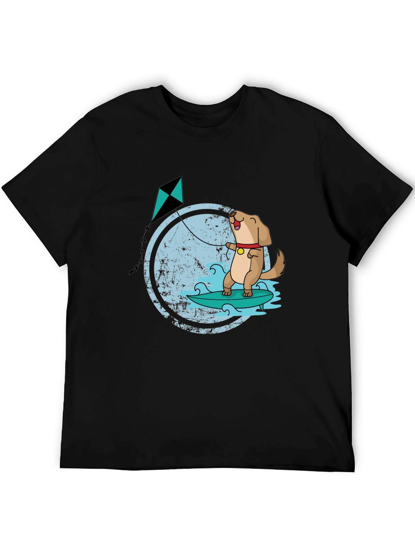 Black Surfing Dog Kite T-Shirt view 5