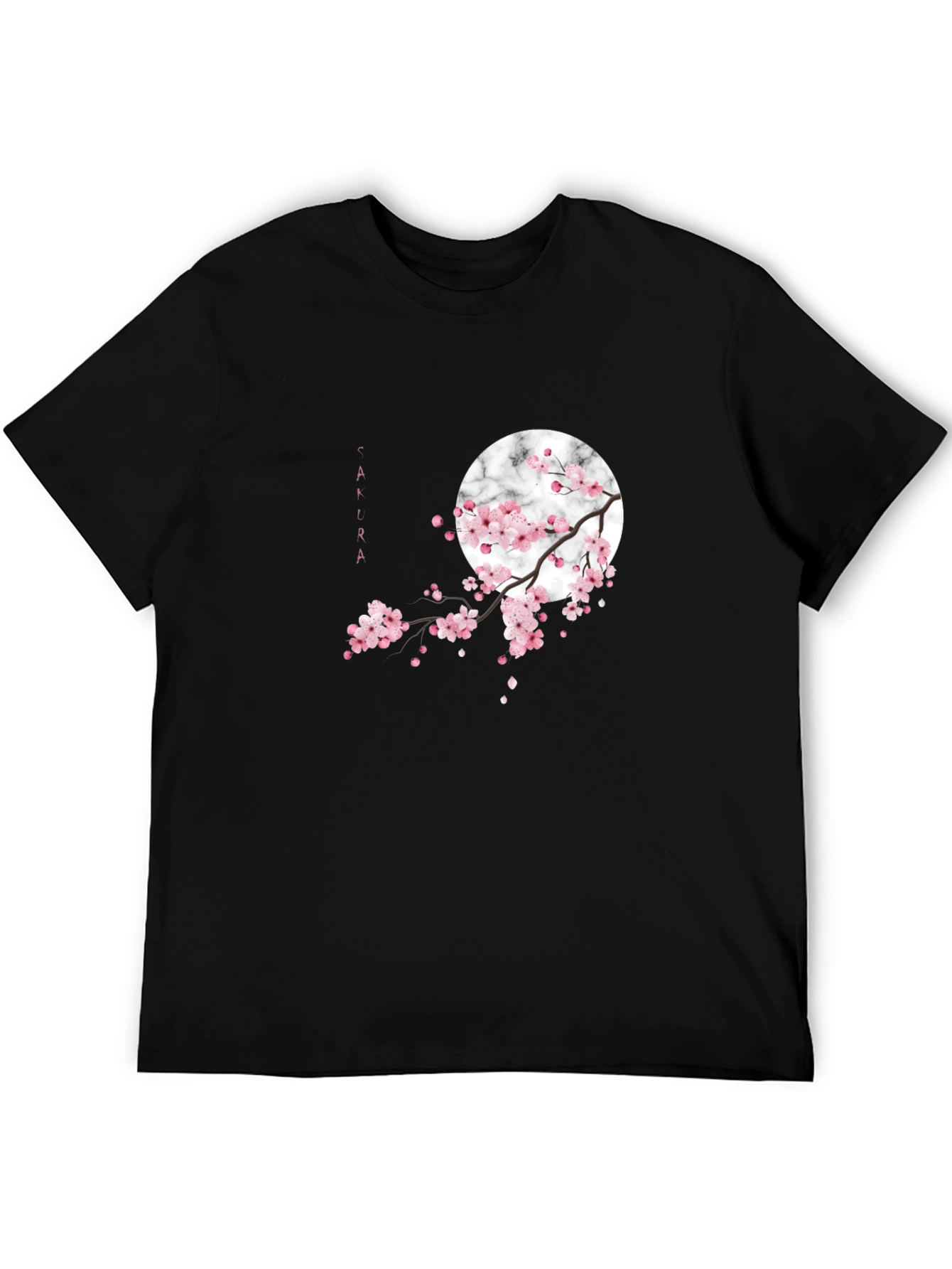 Black Sakura Blossom Graphic Tee - Black Cotton Casual Shirt view 5