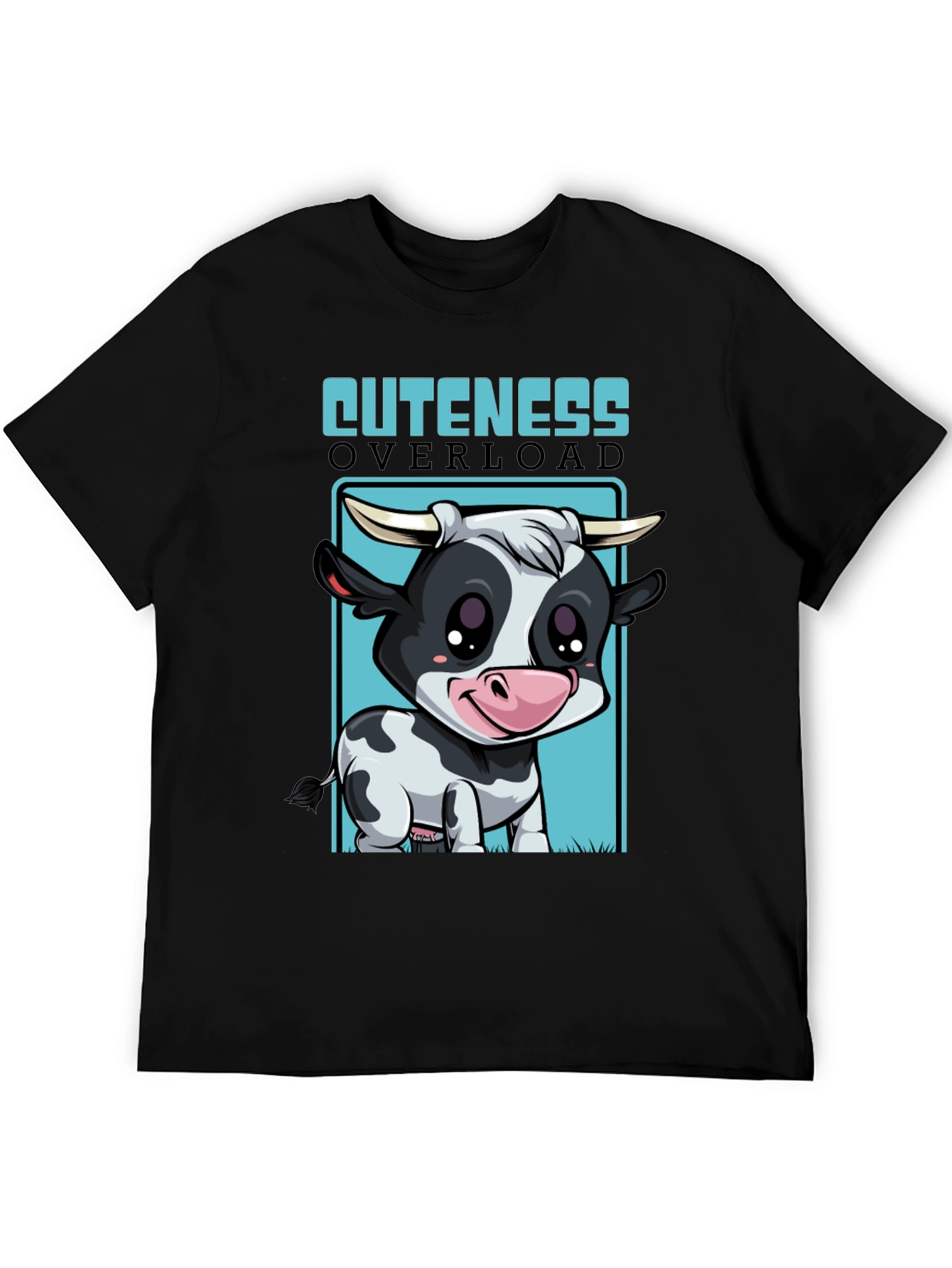 Black Cute Cow Cuteness Overload Graphic T-Shirt view 5