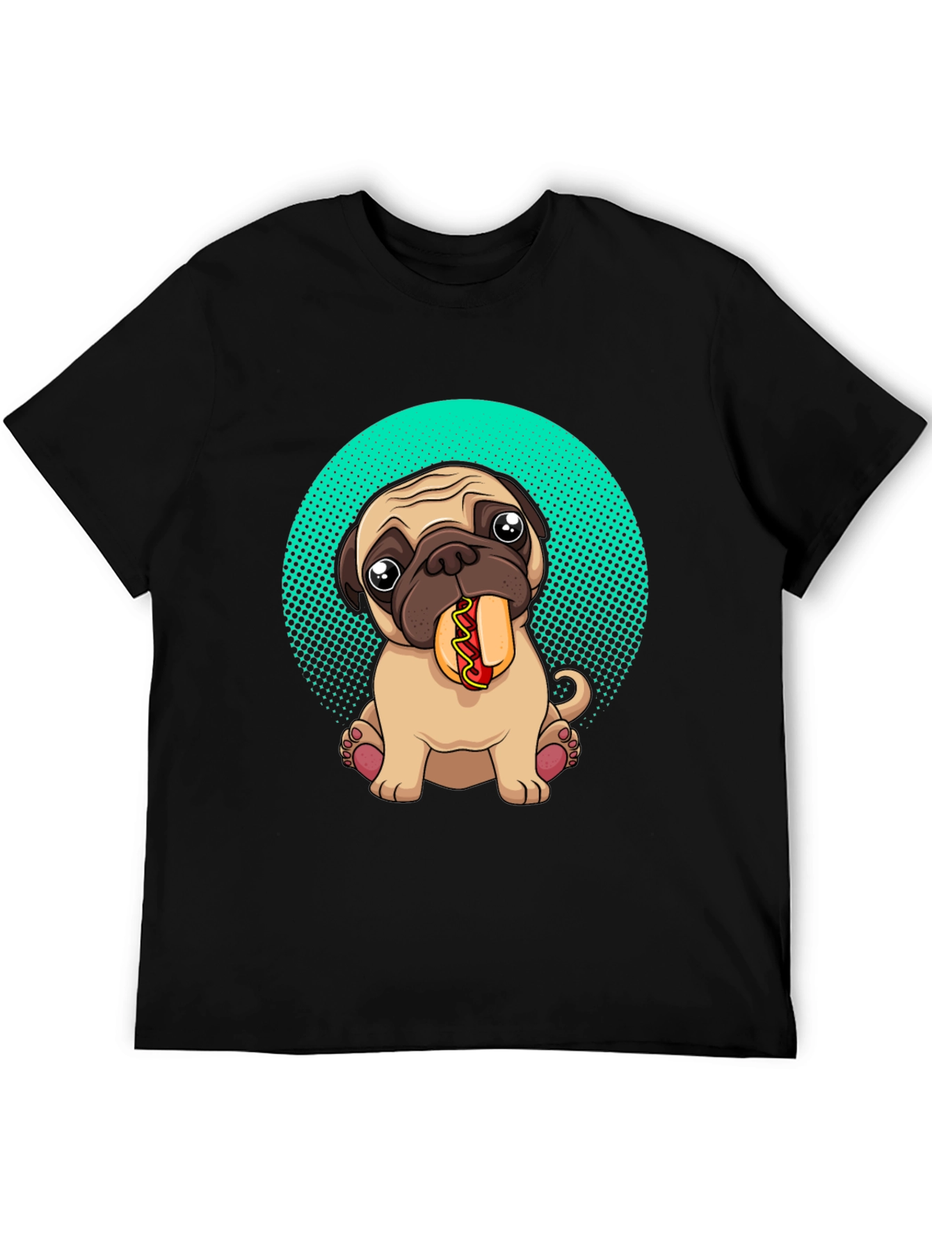 Black Pug Eating Hotdog Graphic T-Shirt - Cute Dog Tee view 5