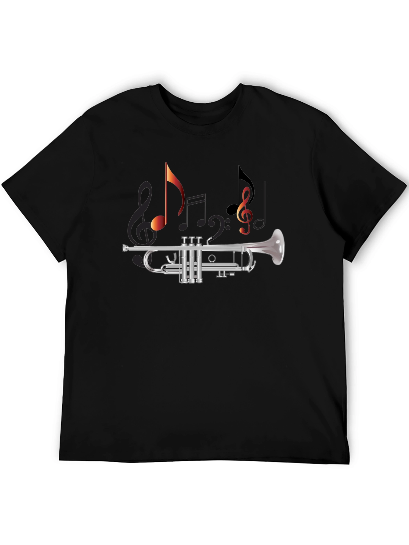 Black Musical Trumpet T-Shirt - Black Cotton Tee view 5