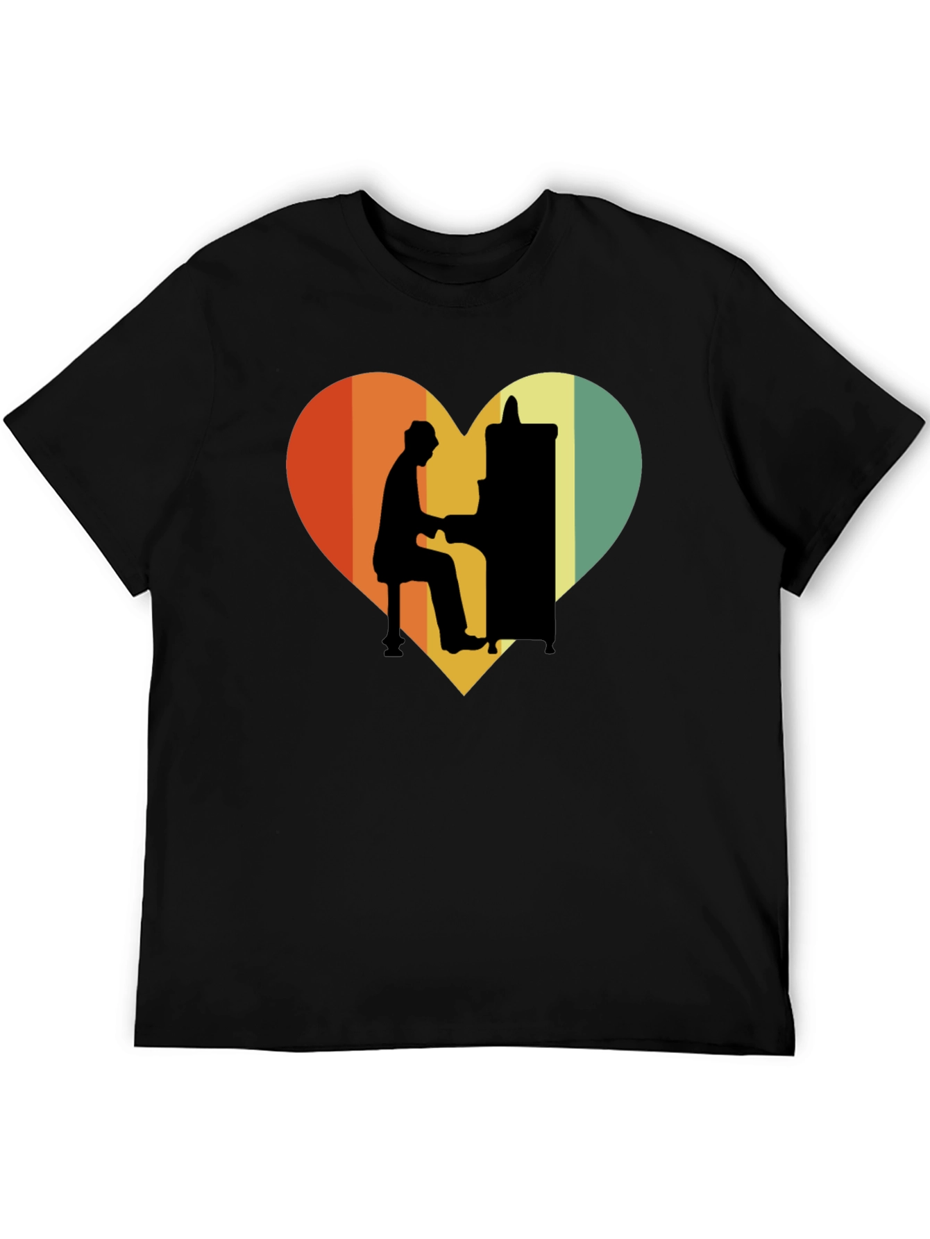 Black Retro Heart Piano Player Graphic T-Shirt view 5