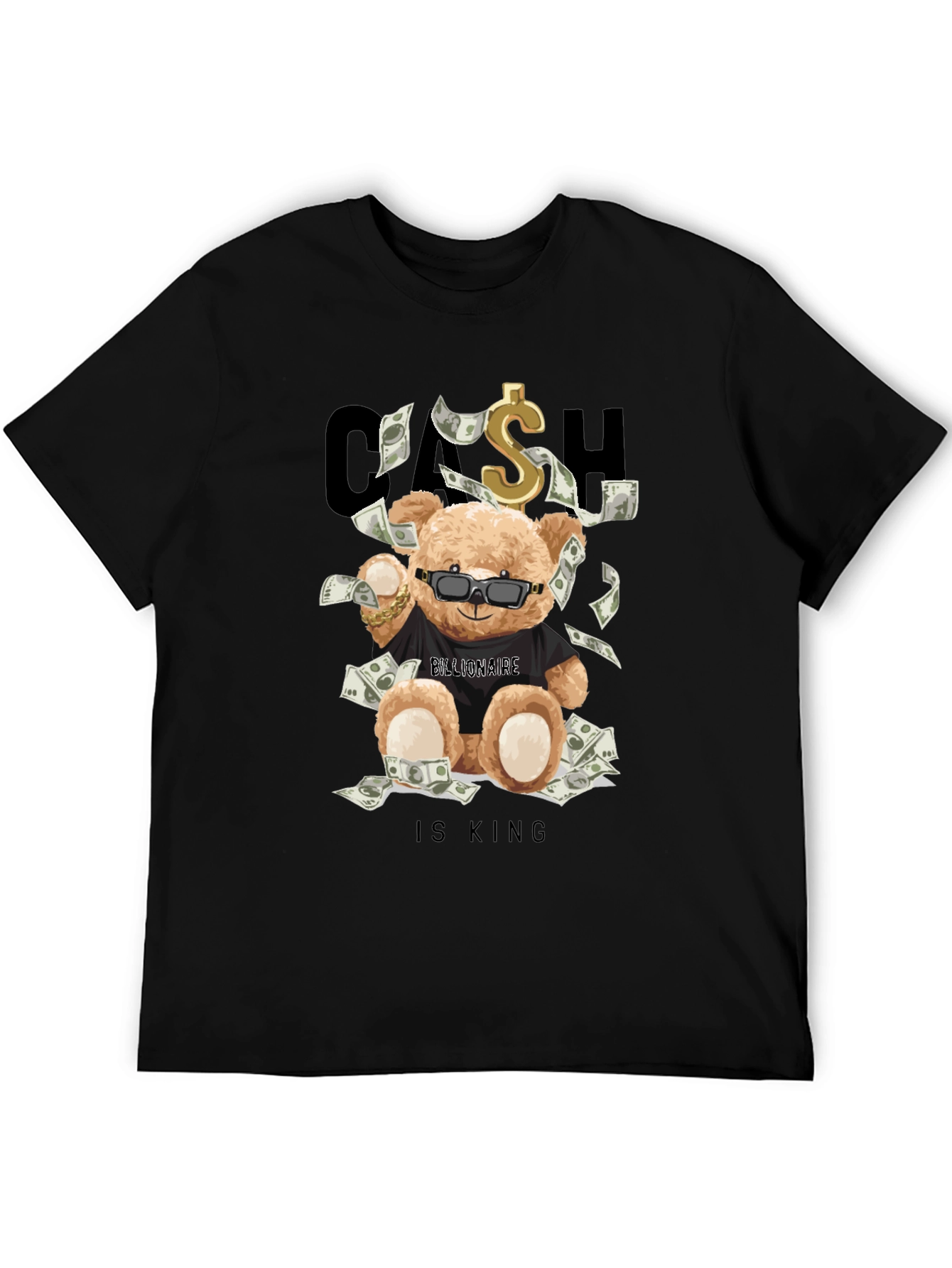 Black Cash Is King Bear T-Shirt view 5