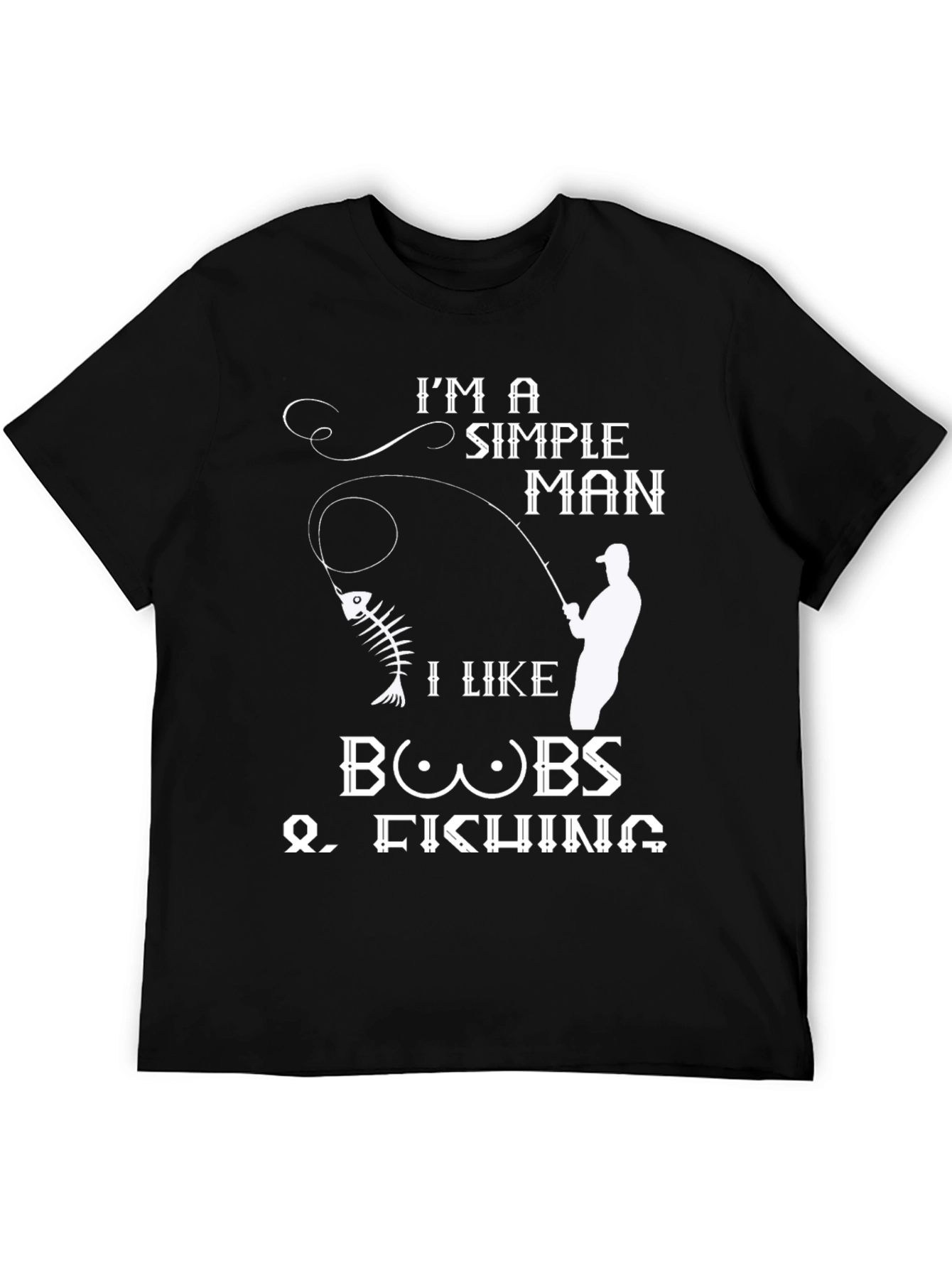 Black Simple Man Boobs Fishing Black Graphic Tee view 5