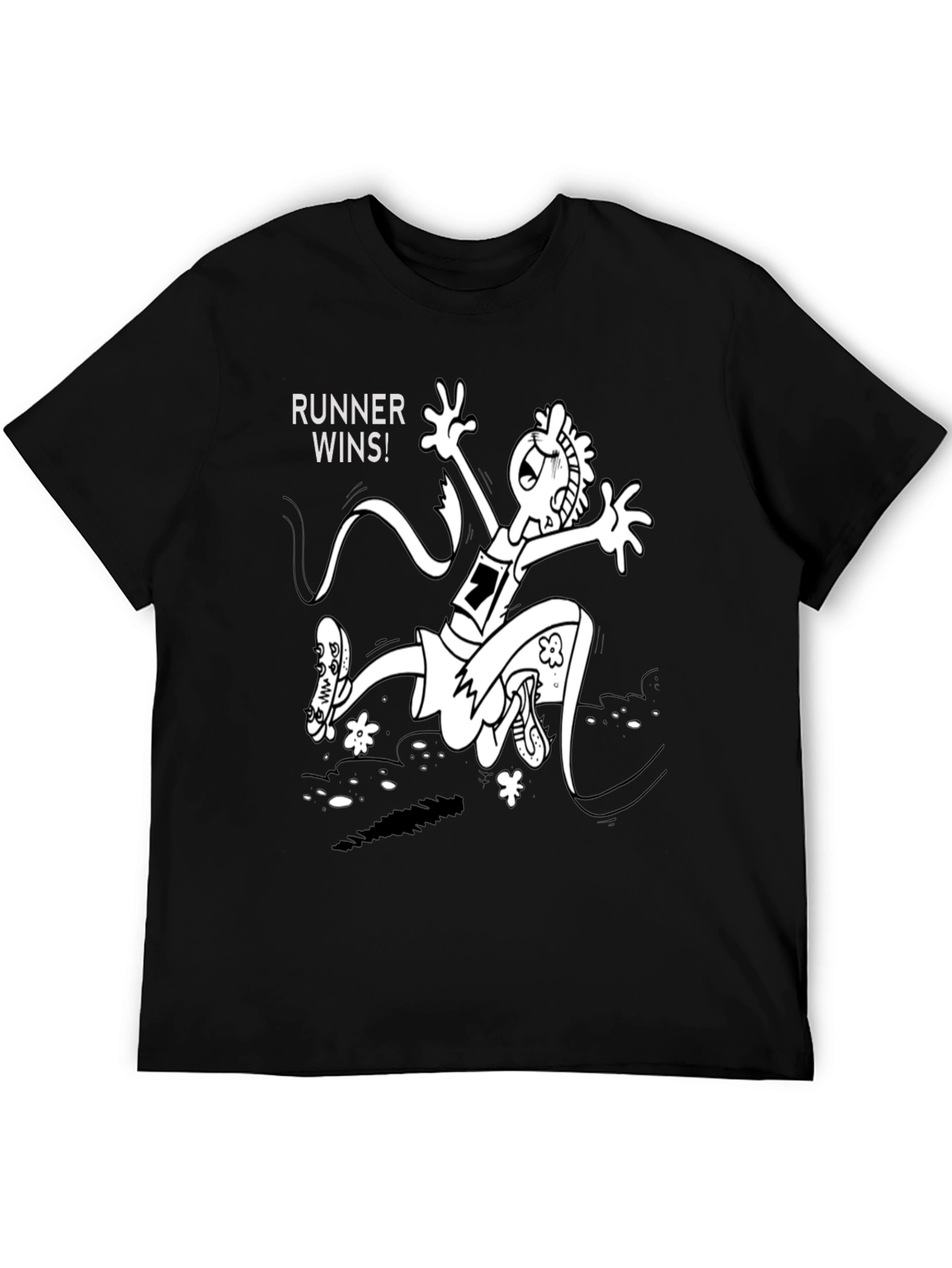 Black Runner Wins Graphic Tee - Black Cotton T-Shirt view 5