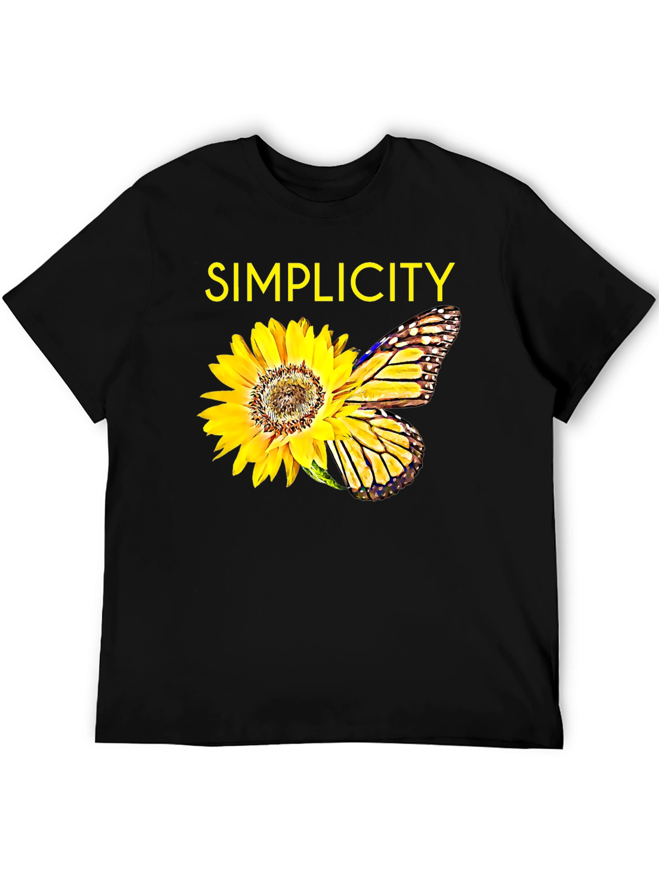 Simplicity Sunflower Butterfly Graphic Tee - Black - 5