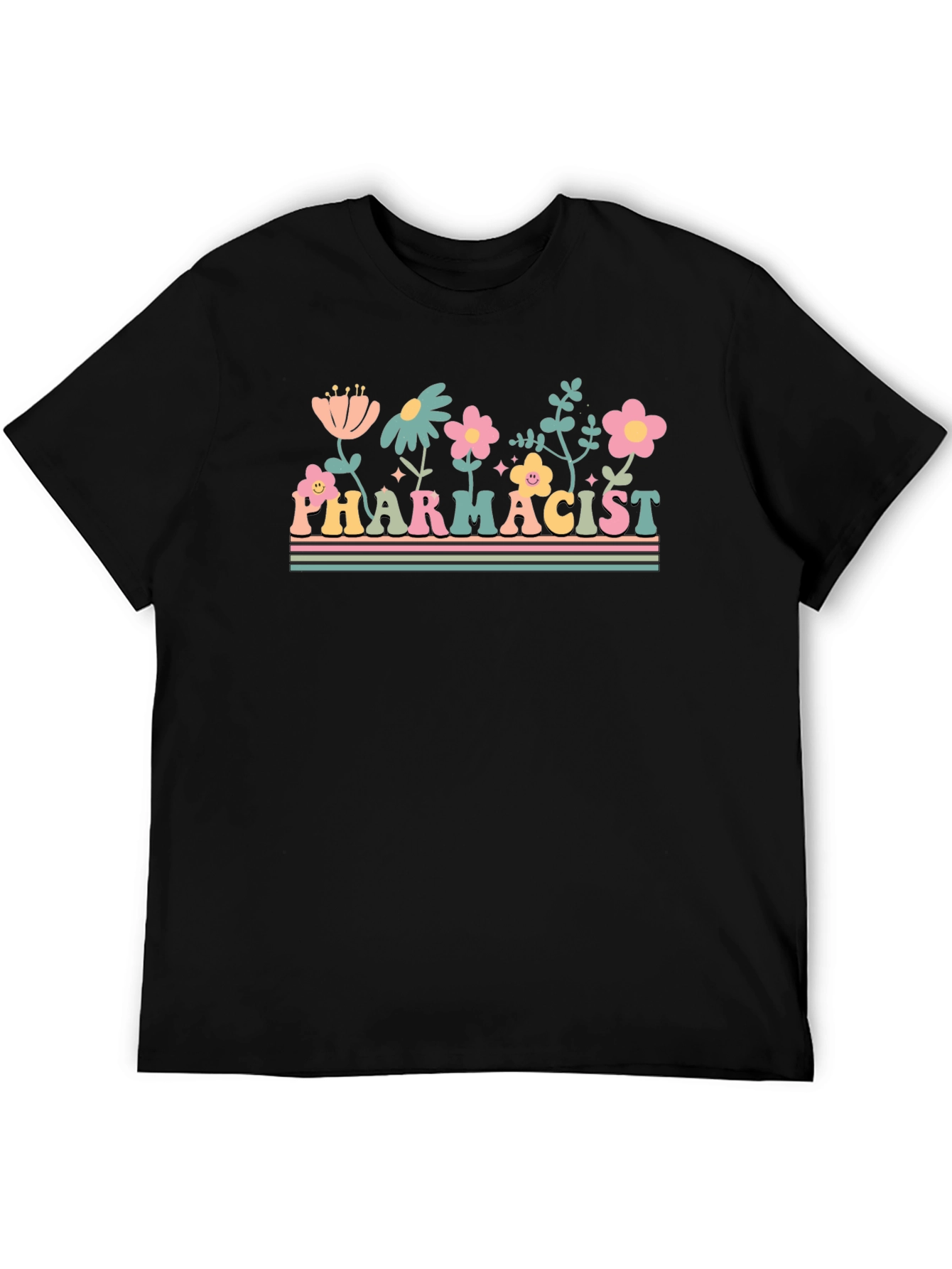 Black Floral Pharmacist Graphic Tee - Unisex Black T-Shirt view 5