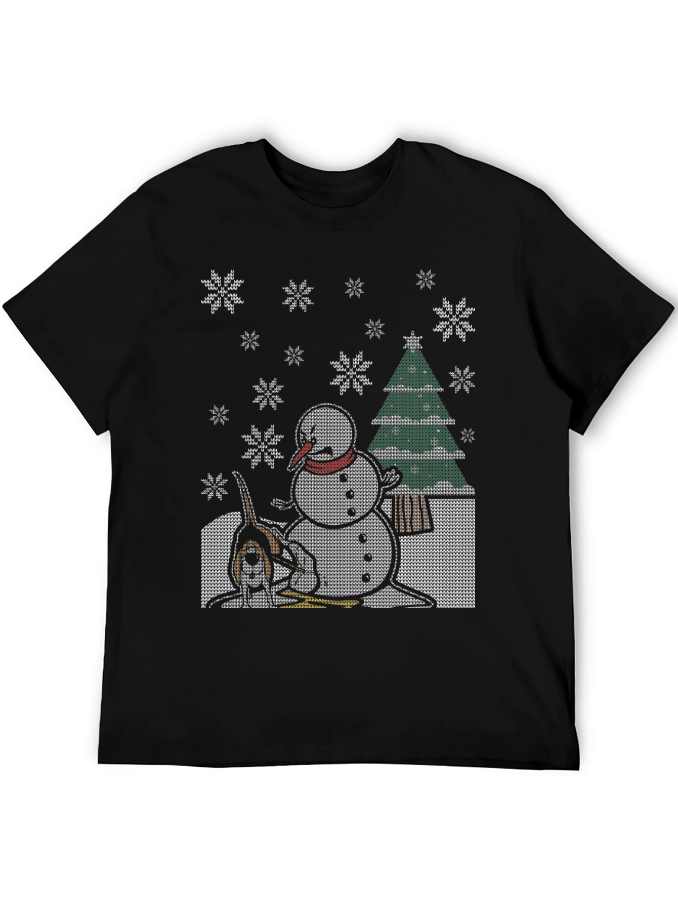 Black Funny Christmas T-Shirt Dog Snowman view 5