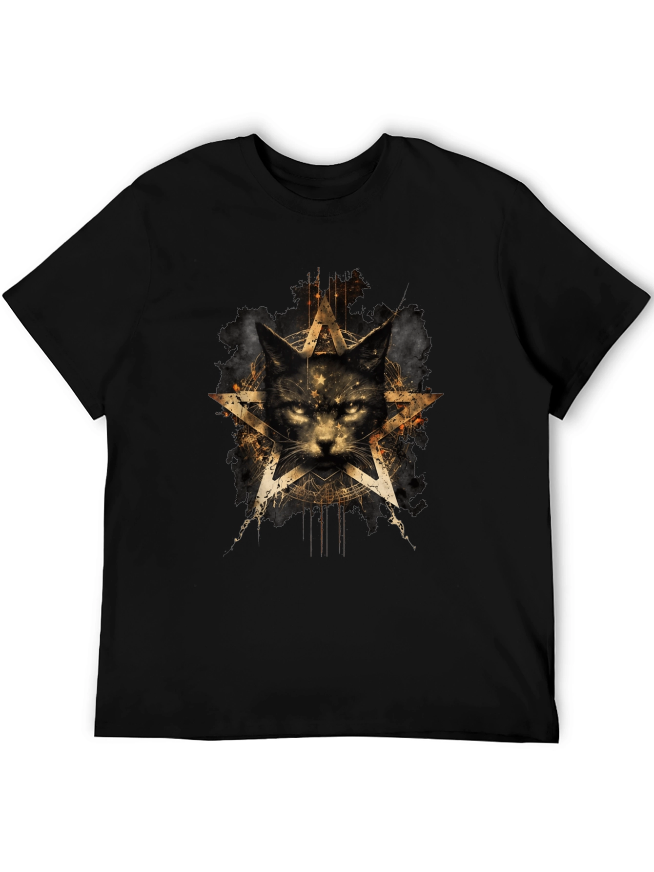 Black Mystic Cat Pentagram Graphic T-Shirt view 5