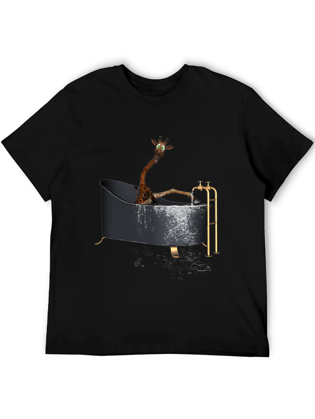 Black Giraffe in Bathtub Novelty T-Shirt view 5