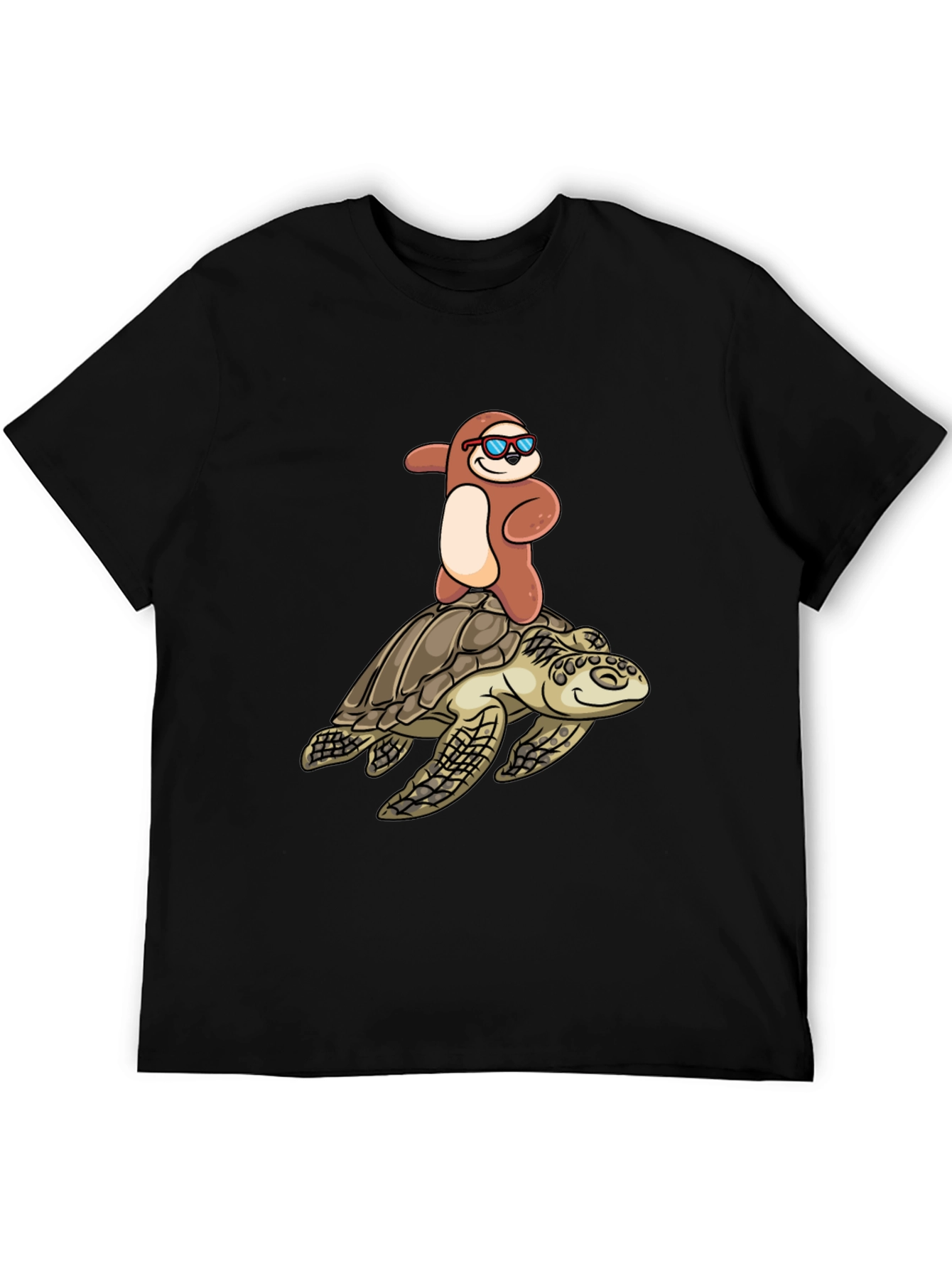 Black Sloth Riding Turtle T-Shirt - Funny & Unique Design view 5