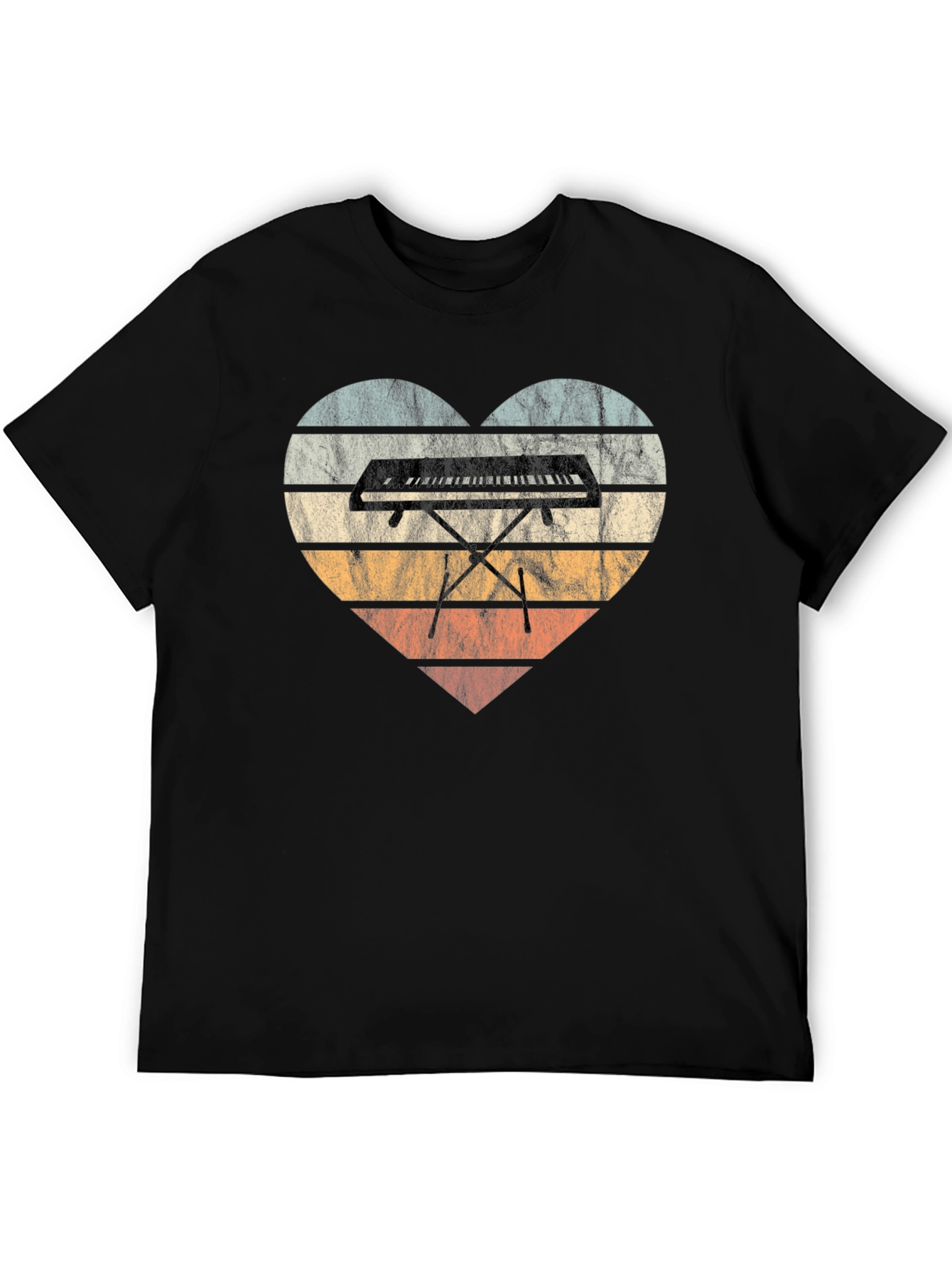 Black Vintage Keyboard Heart T-Shirt - Music Lover Tee view 5
