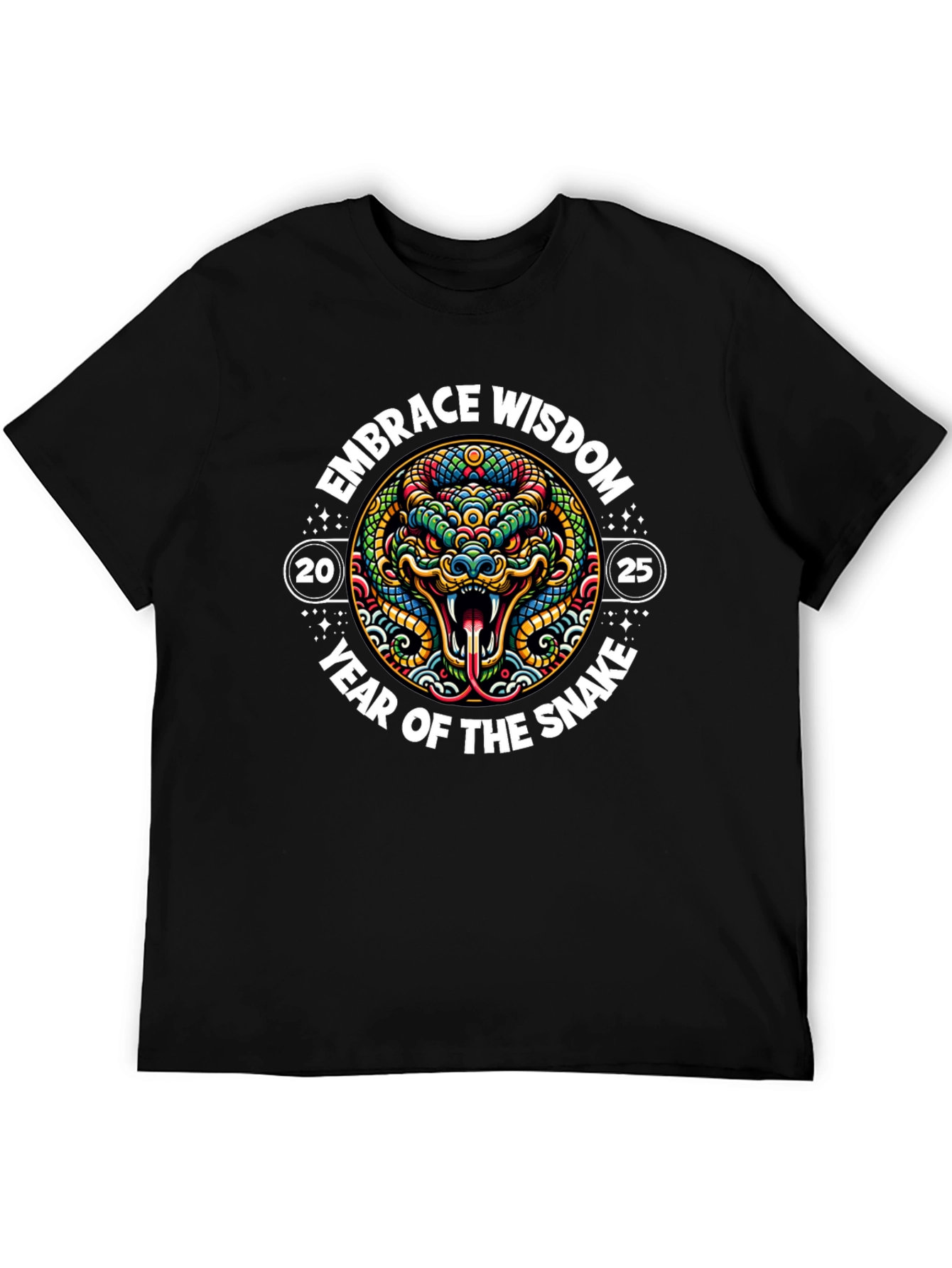 Black Embrace Wisdom Snake Year T-Shirt view 5