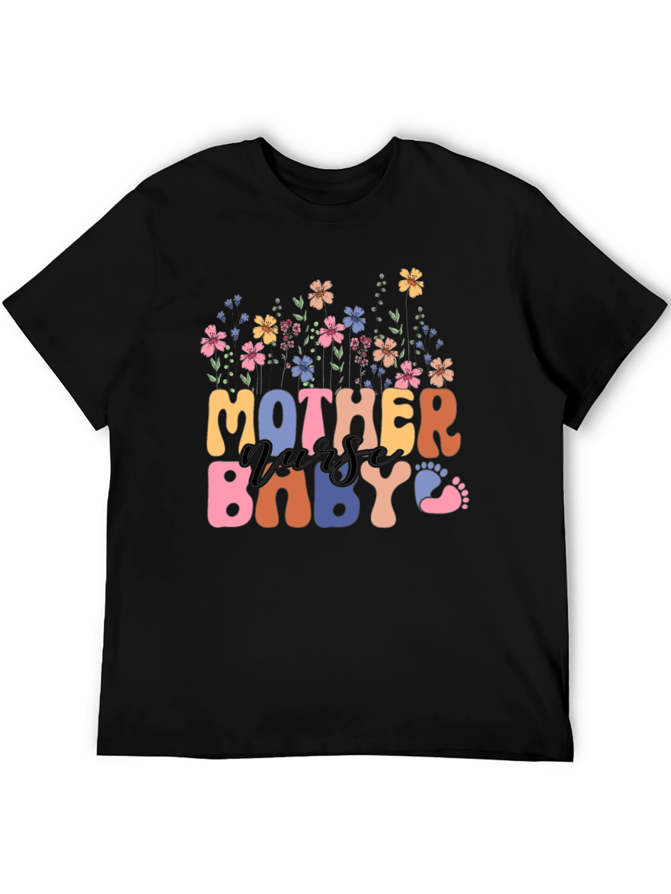 Black Mother Nurse Baby Floral Graphic Tee view 5