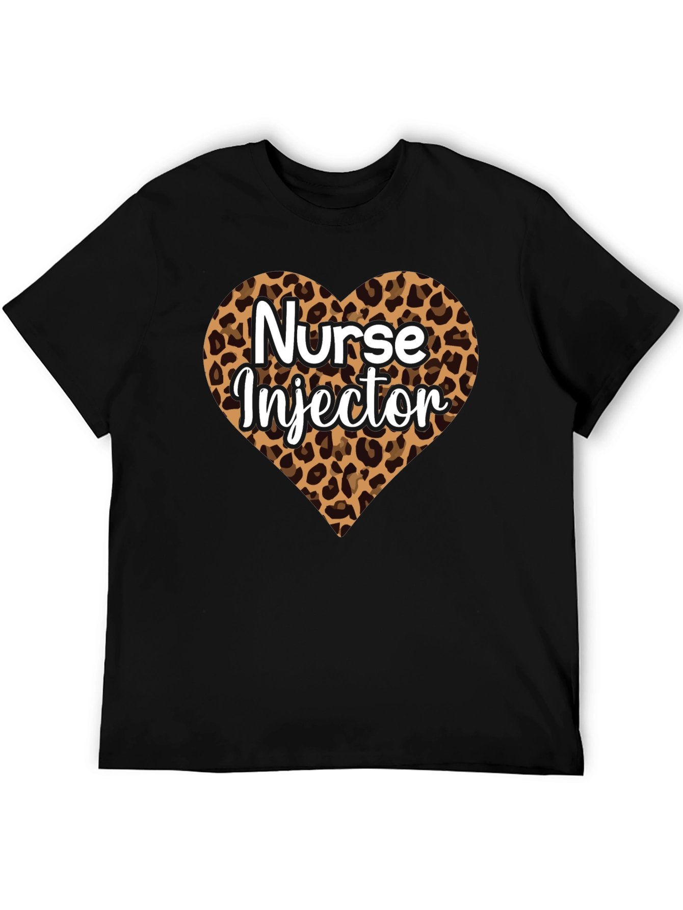 Black Nurse Injector Leopard Print Heart T-Shirt view 5