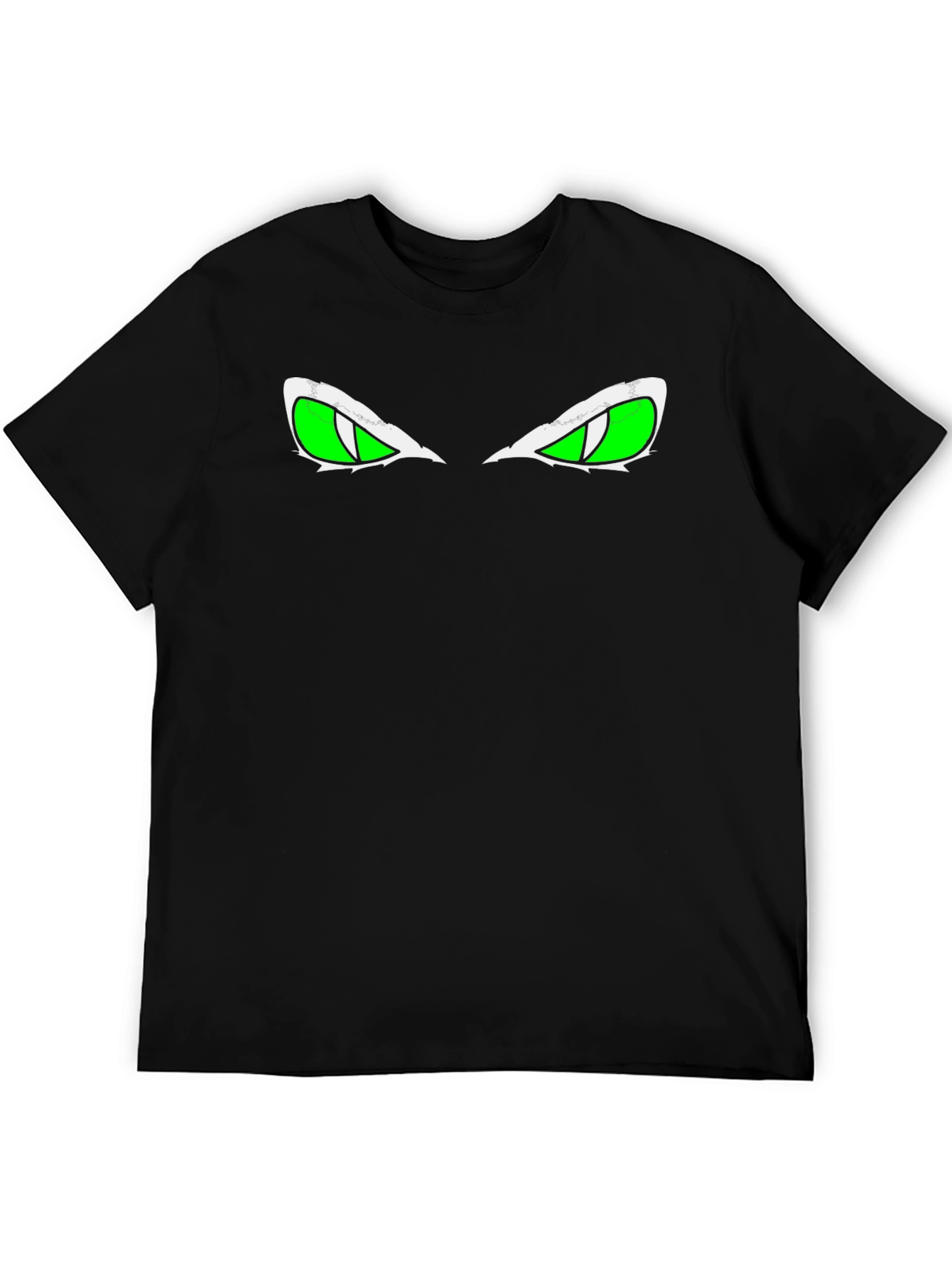 Black Men's Black T-shirt with Green Eyes Graphic view 5