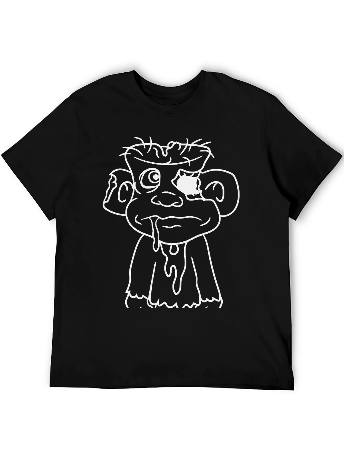 Black Monster Cartoon Graphic Print Black T-Shirt view 5