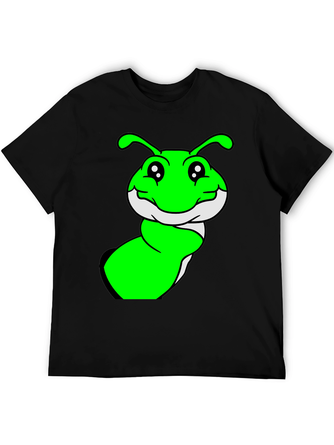 Black Green Cartoon Worm Graphic T-Shirt view 5