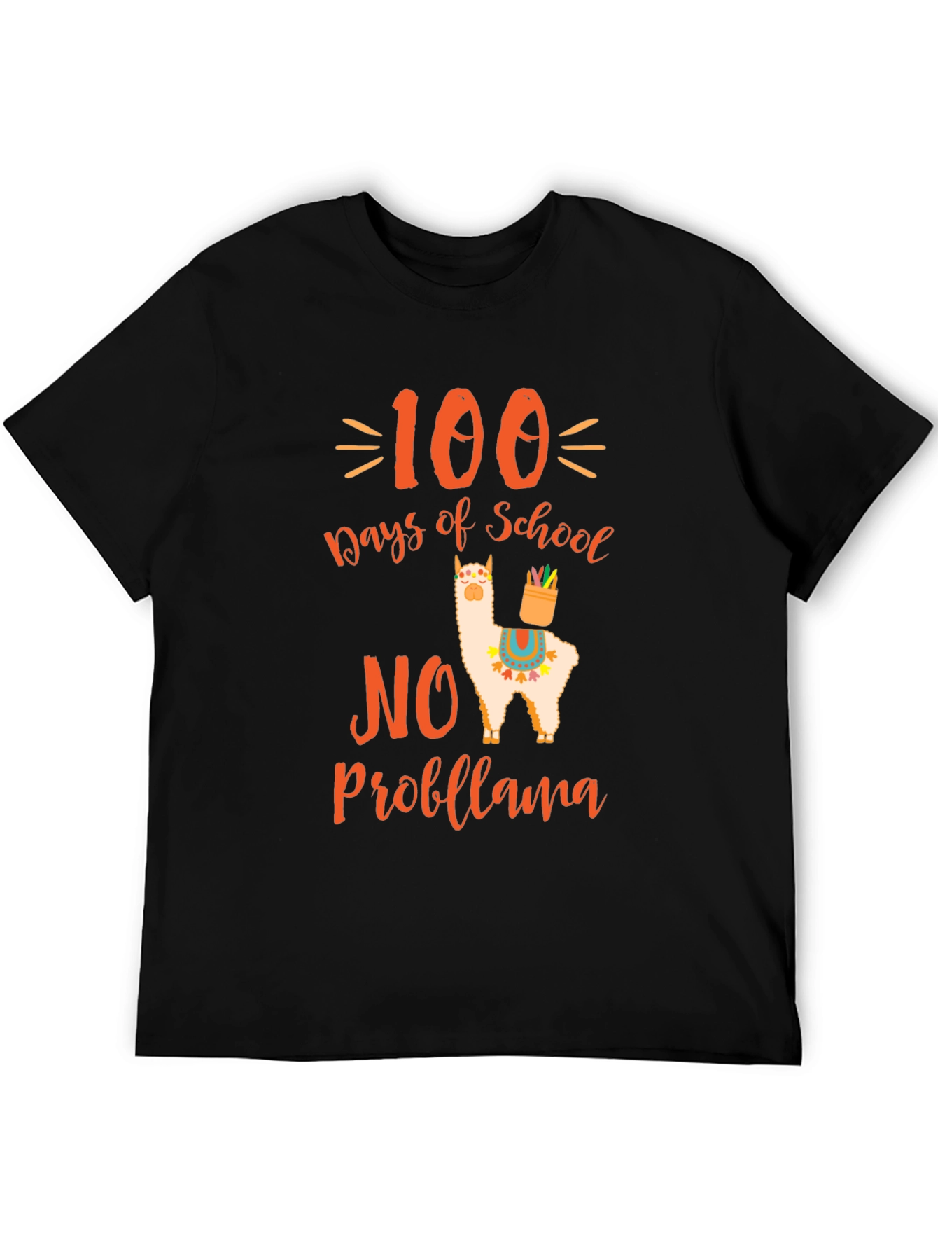 Black 100 Days of School No Probllama T-Shirt view 5