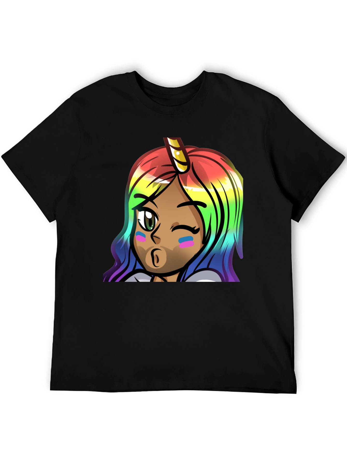 Black Rainbow Unicorn Girl Graphic Tee - Unisex view 5