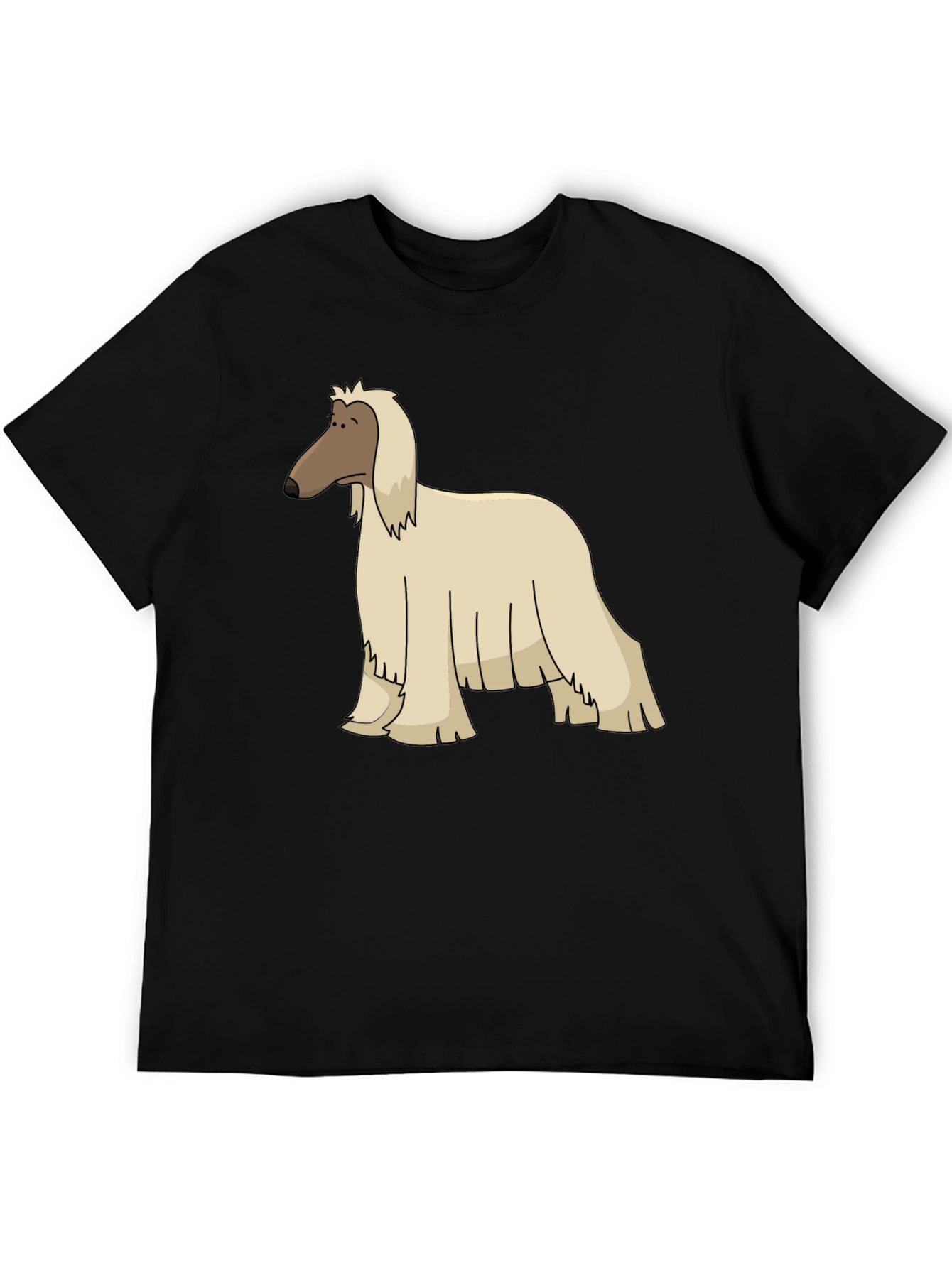 Black Afghan Hound Cartoon Black T-Shirt view 5