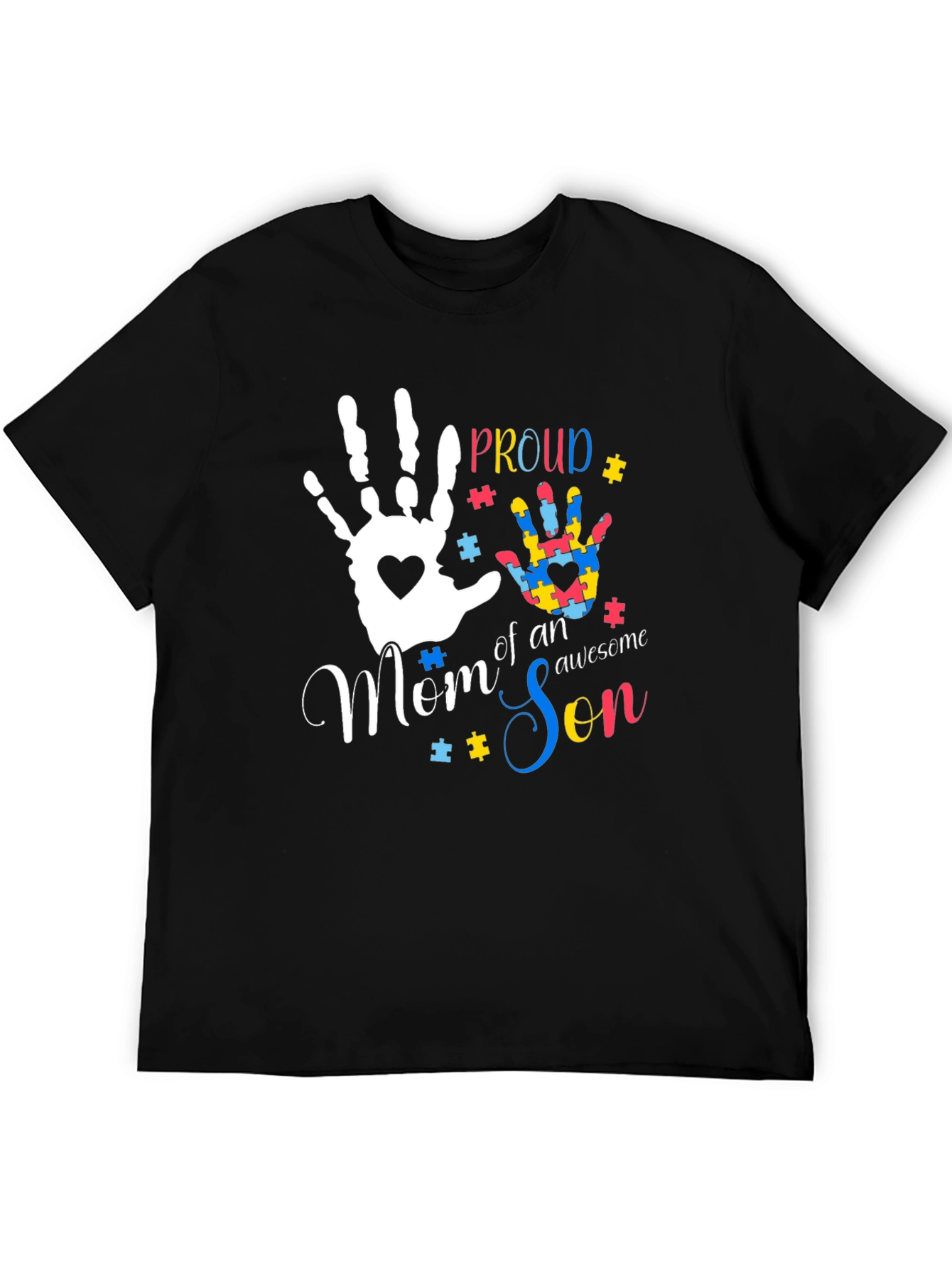 Black Proud Mom of an Awesome Son Autism Awareness T-Shirt view 5