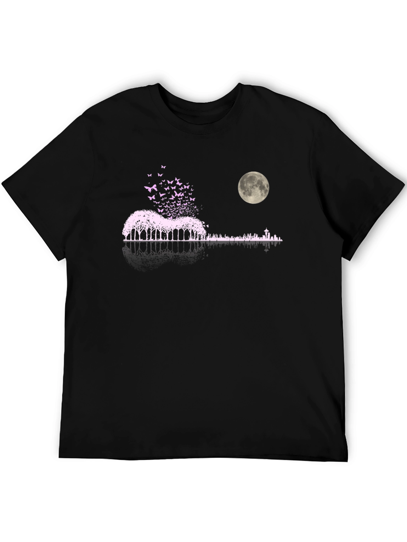 Black Nature Guitar Moon Graphic T-Shirt view 5