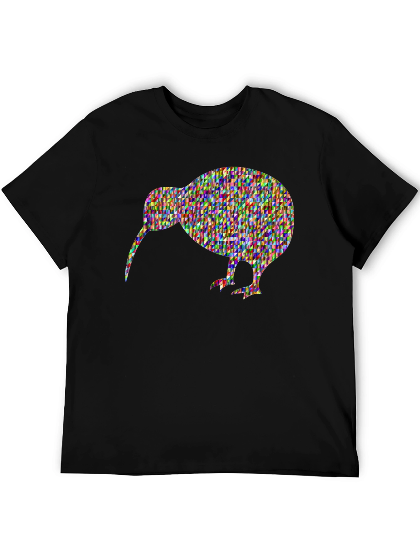 Black Kiwi Bird Mosaic Graphic Tee - Unique Black T-Shirt view 5