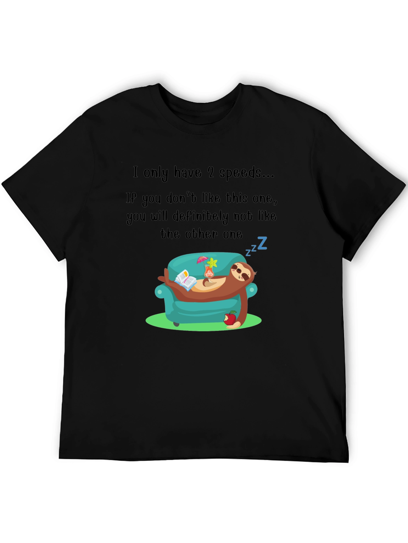 Black Funny Sloth 2 Speeds T-Shirt view 5