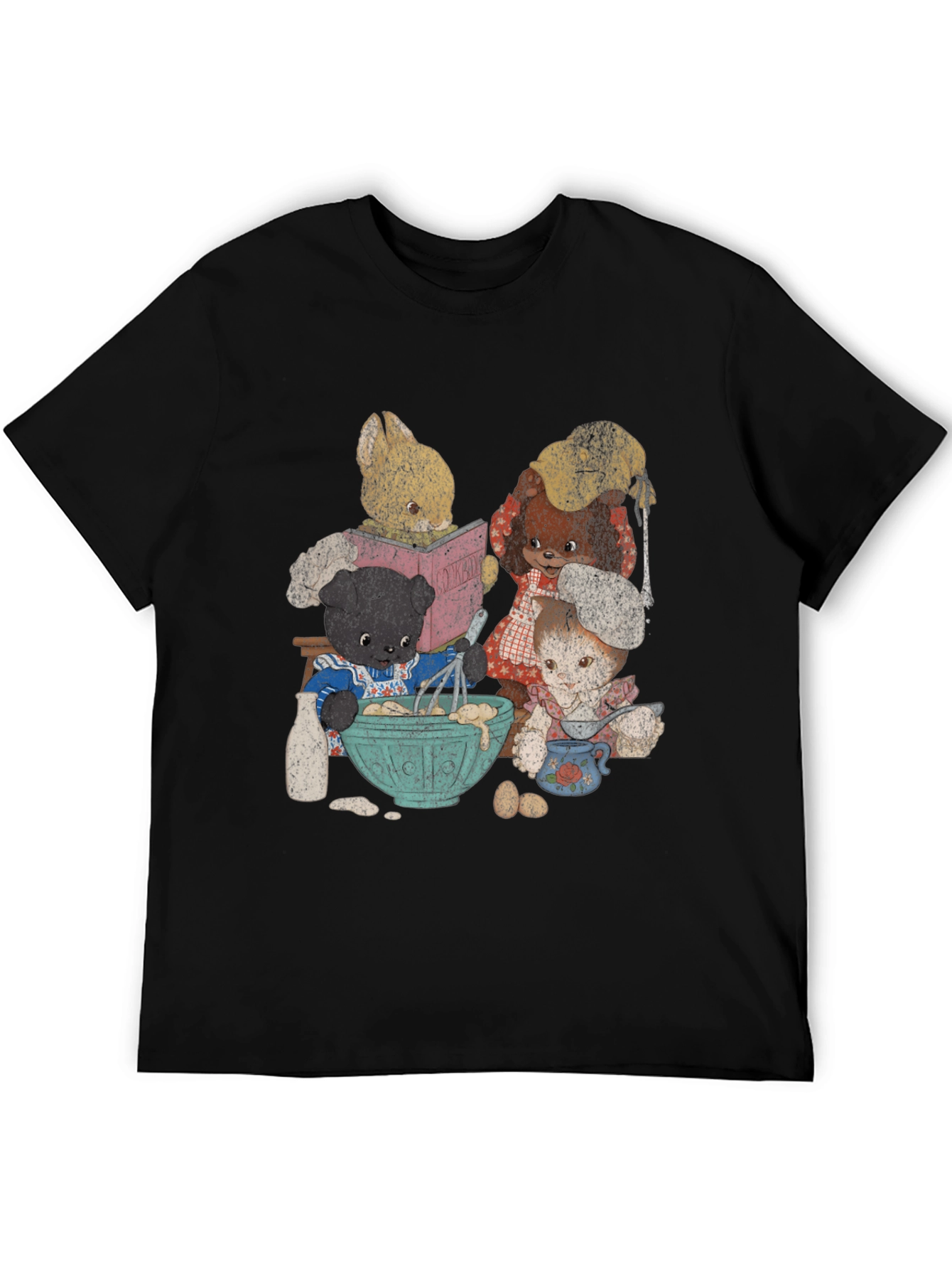 Black Retro Cartoon Animal Baking Crew Graphic Tee view 5