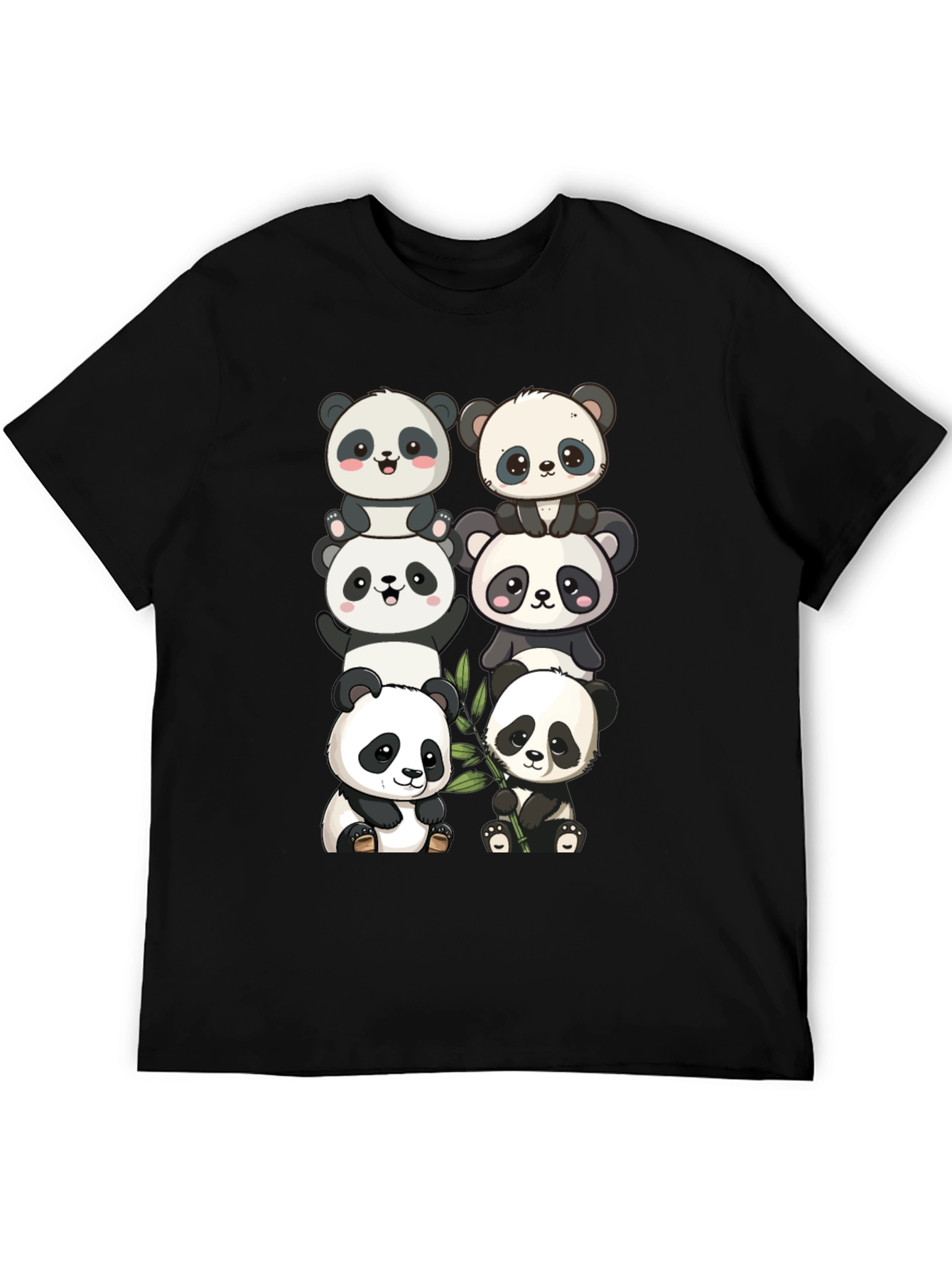 Black Cute Panda Stack Graphic Tee - Black view 5