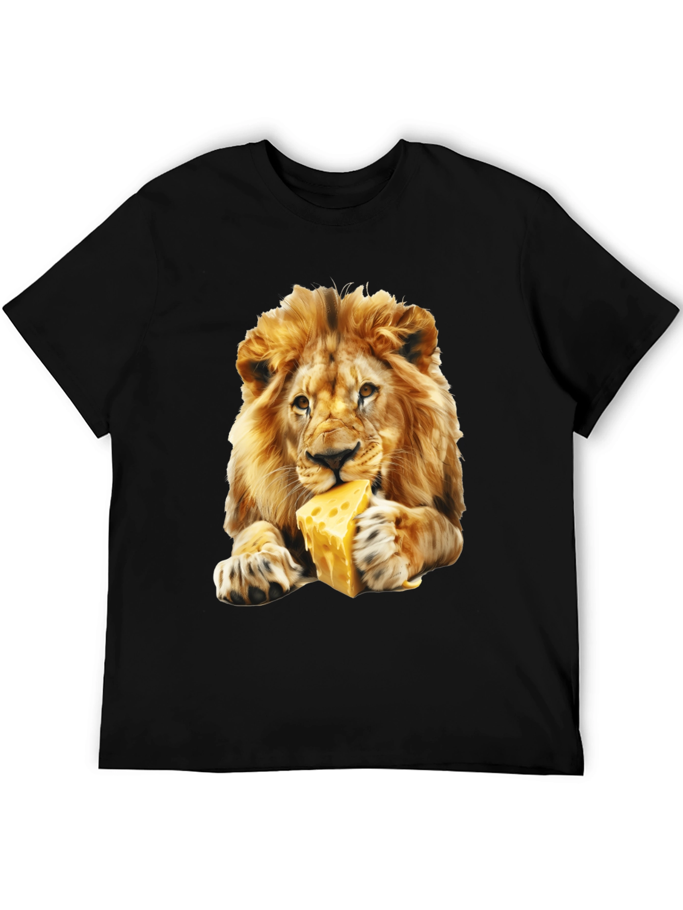 Black Lion Eating Cheese T-Shirt - Funny Animal Graphic Tee view 5