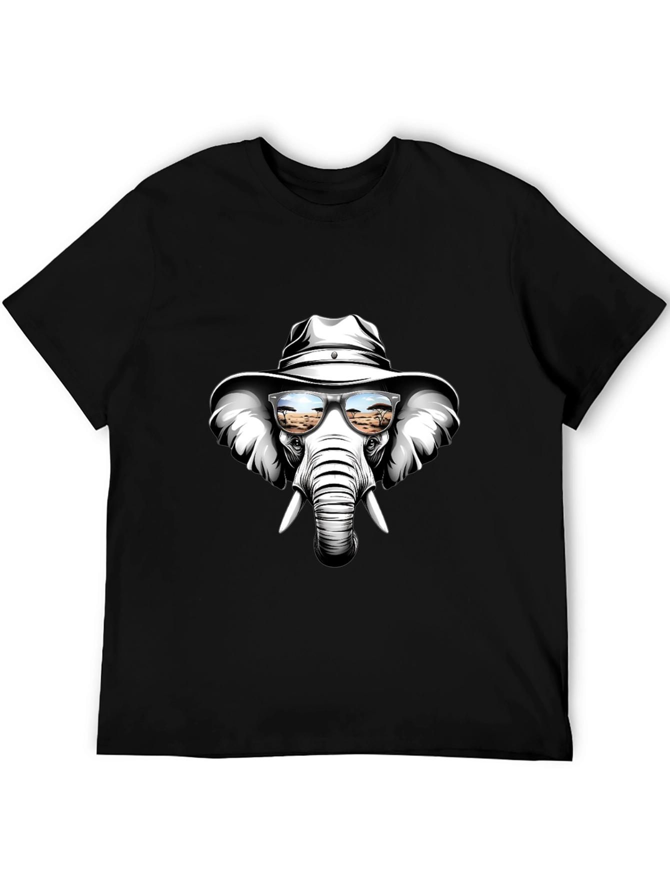Black Cool Elephant T-Shirt: Safari Shades & Cowboy Hat view 5
