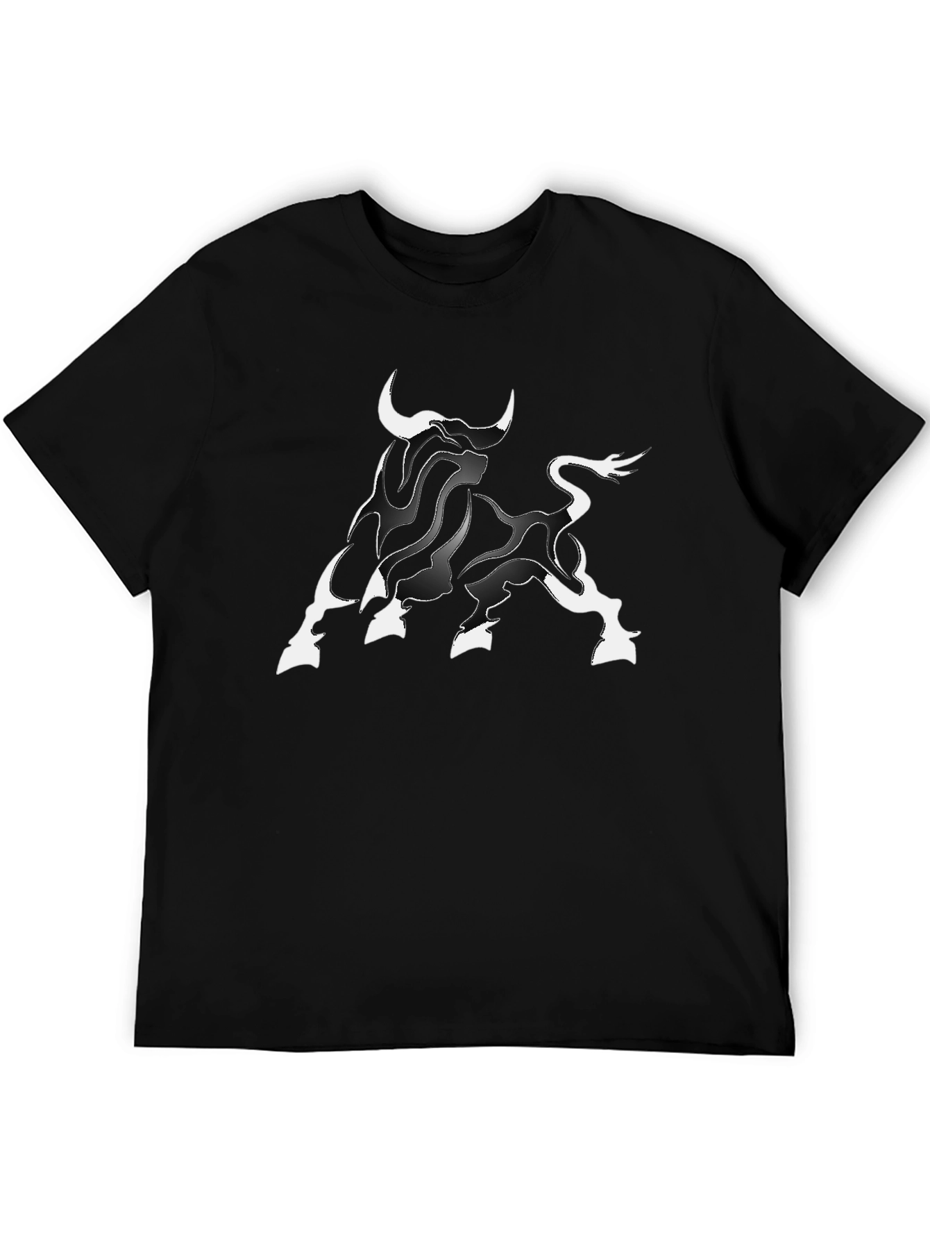 Black Black Graphic Tee - Stylish Bull Design view 5