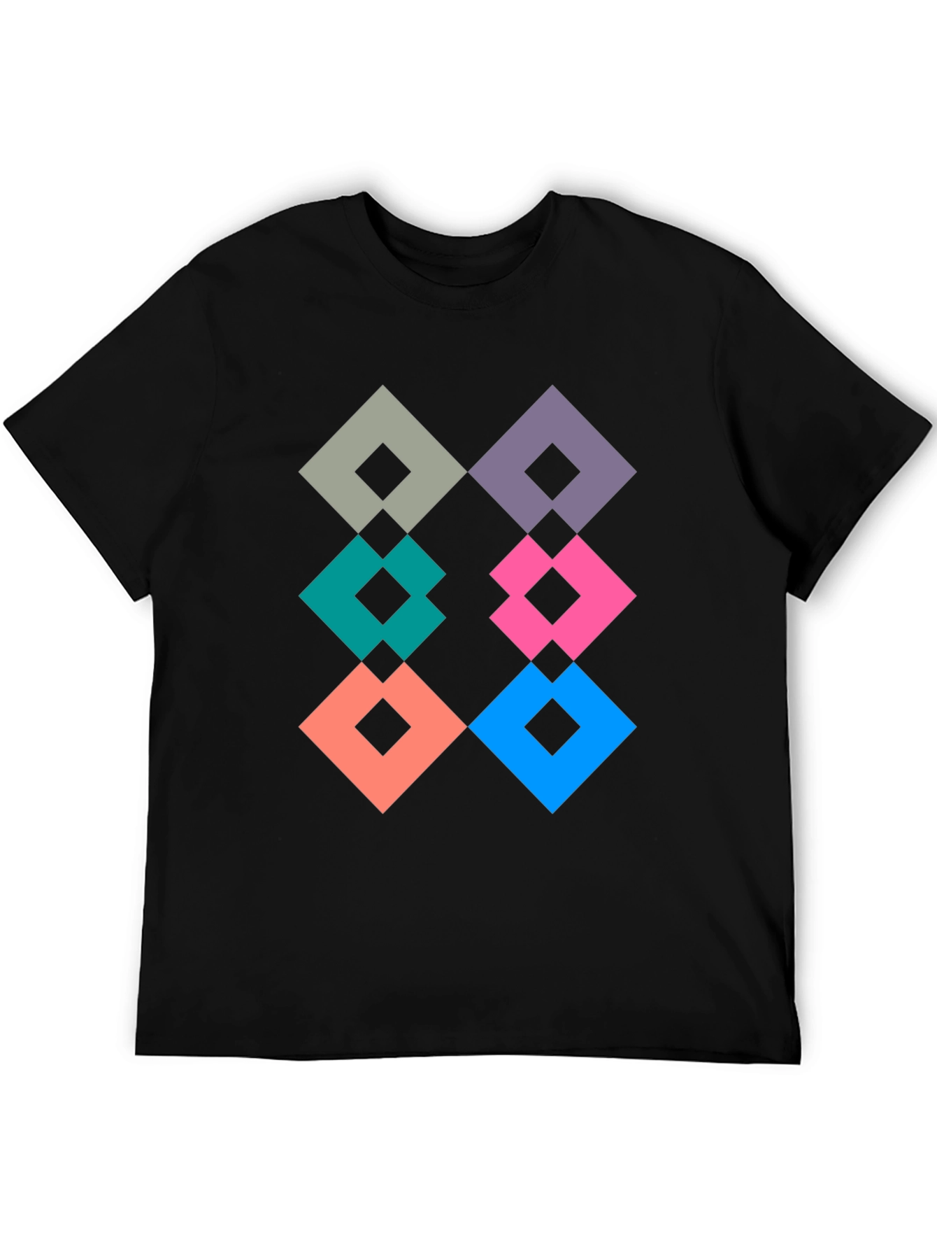 Black Geometric Diamond Pattern Tee - Modern Graphic Print view 5